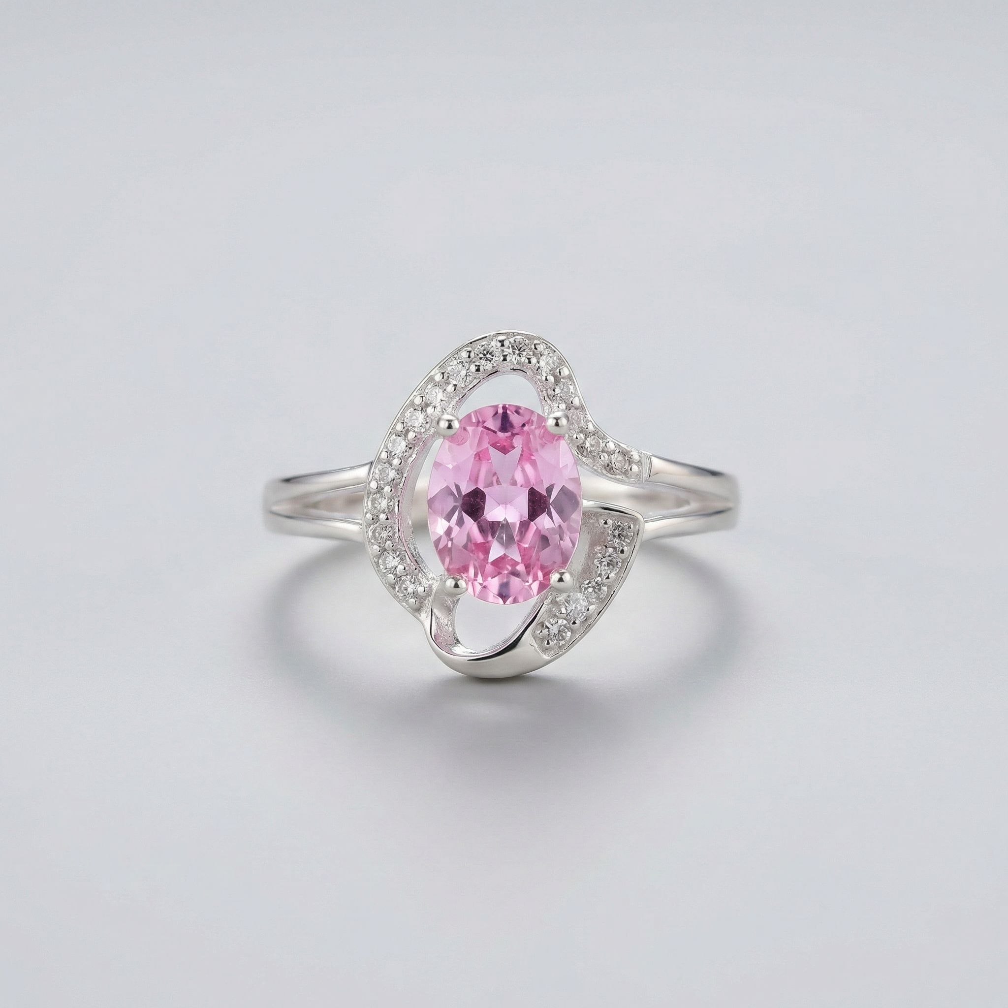 Silver Pink Crystal Women Ring