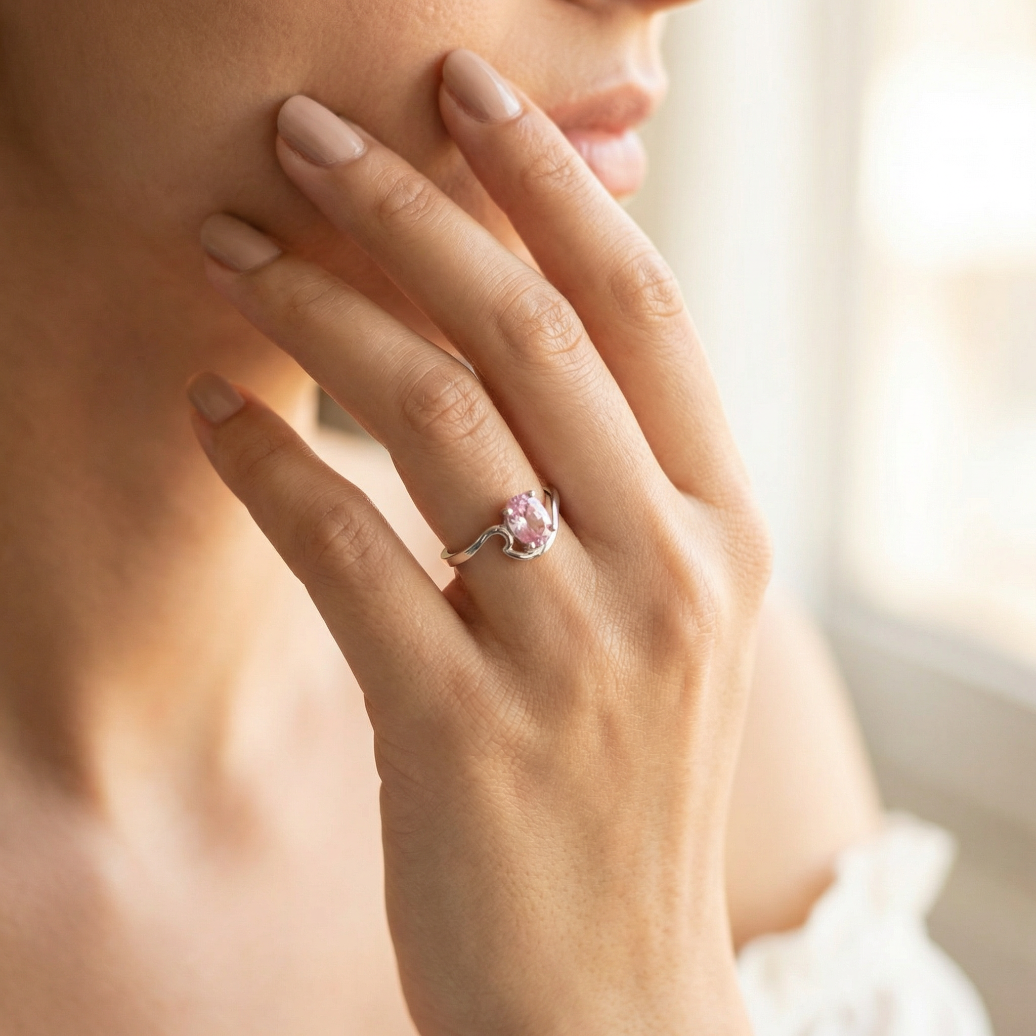 Silver Pink Crystal Women Ring
