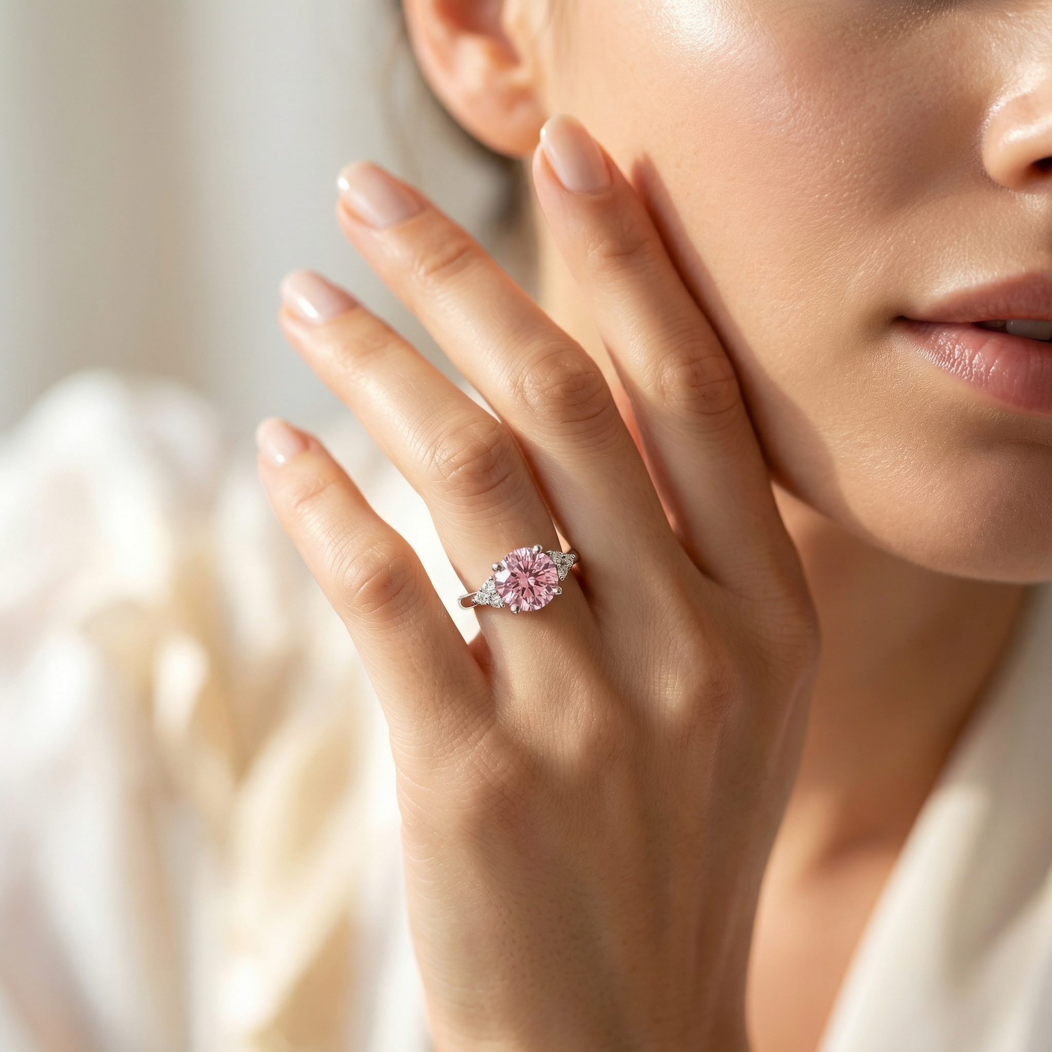 Silver Pink Zircon Women Ring