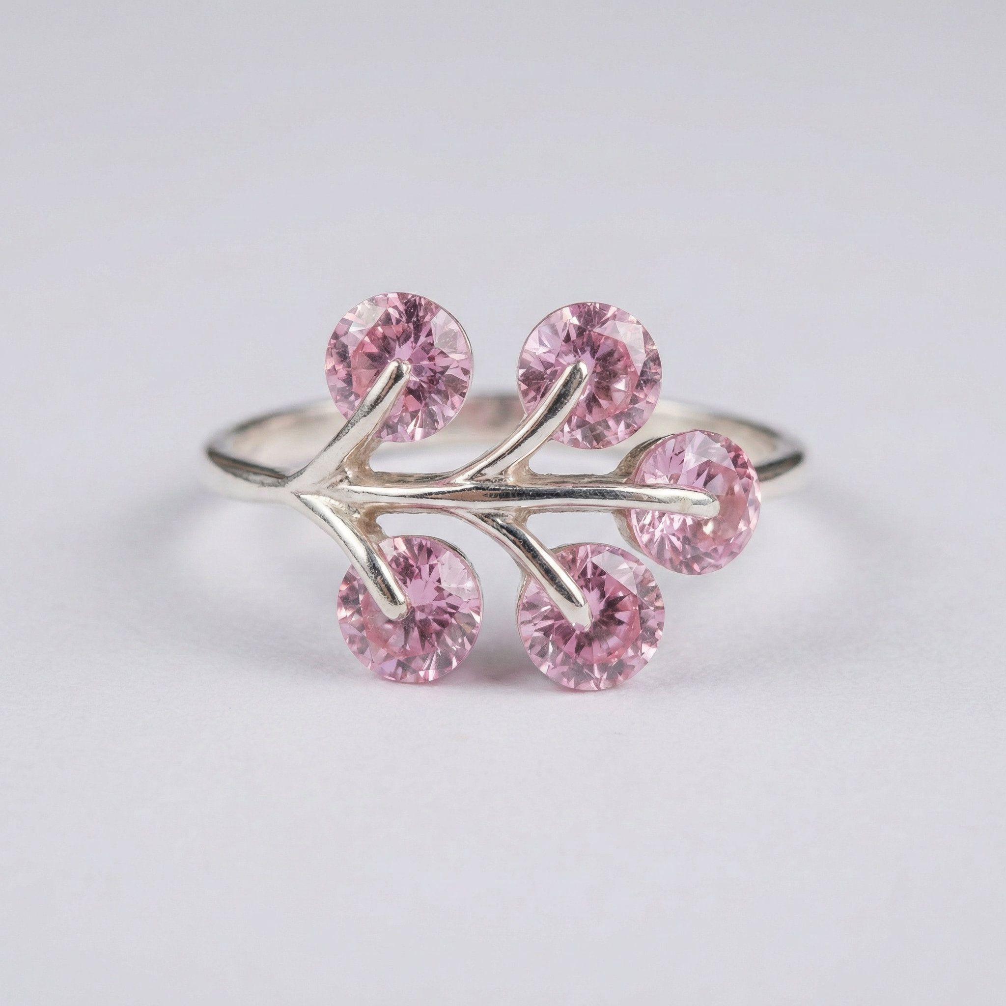 Silver Pink Crystal Women Ring