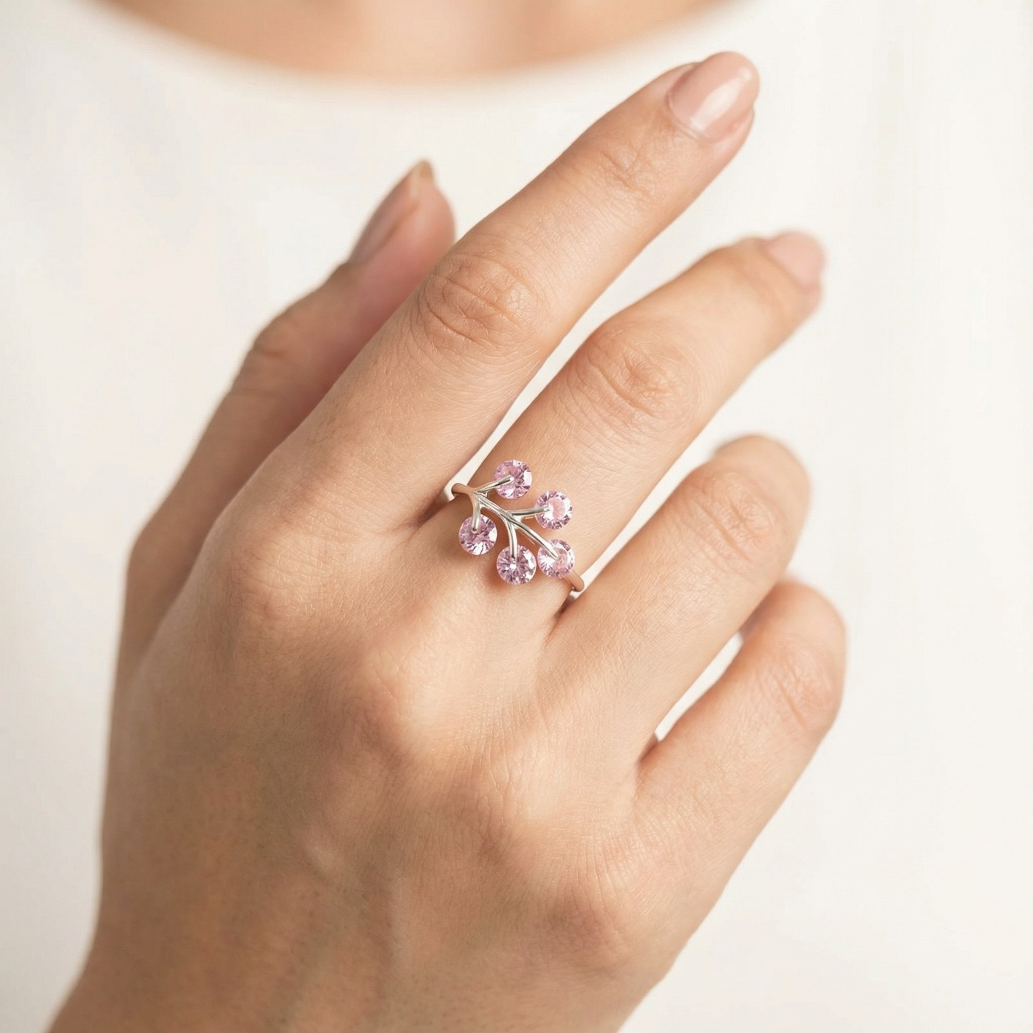 Silver Pink Crystal Women Ring