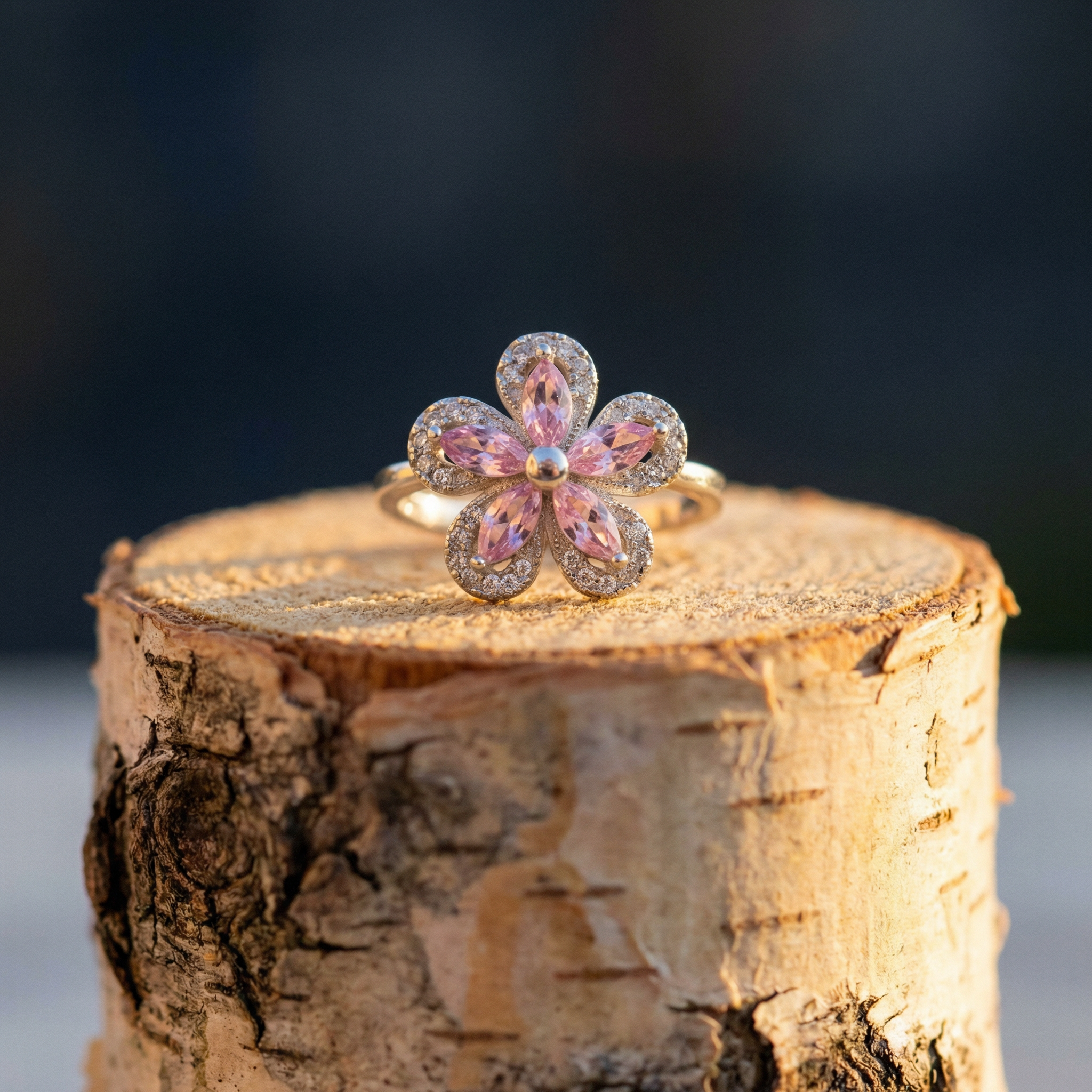 Silver Pink Crystal Women Ring