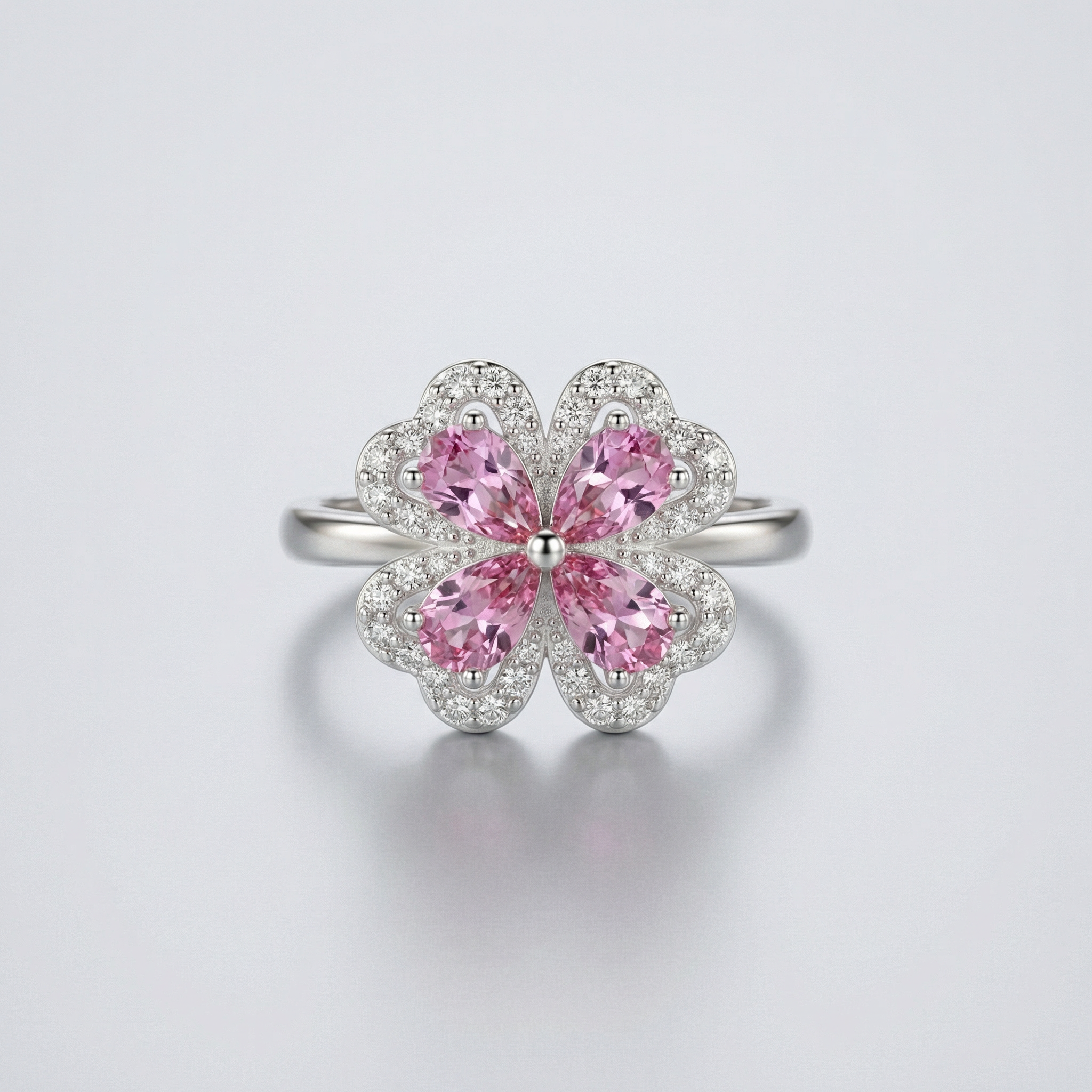 Silver Pink Crystal Women Ring