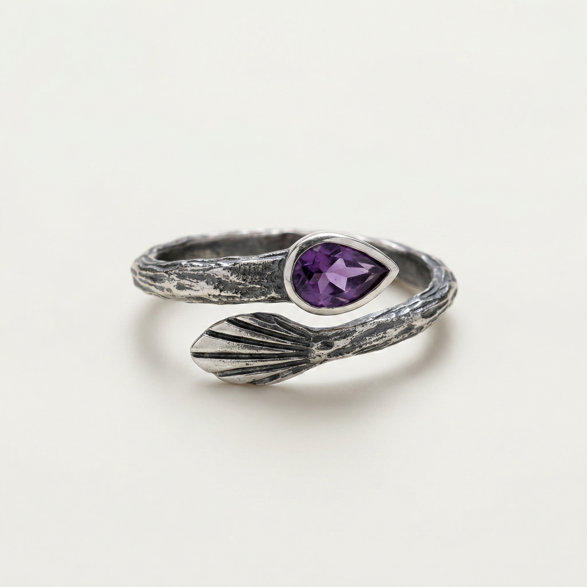 Silver Amethyst Wrap Ring – Handmade Textured