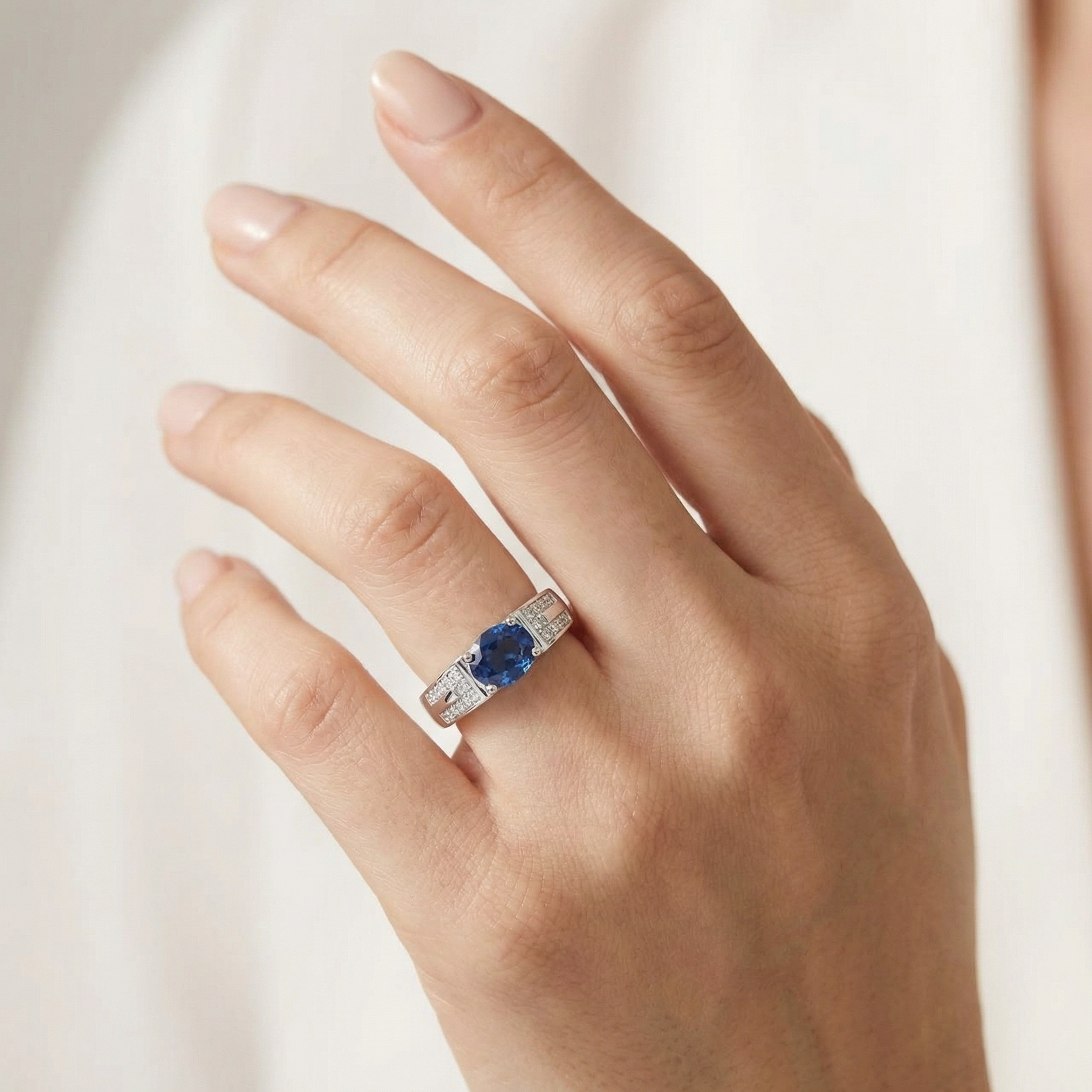 Silver Blue Crystal Women Ring