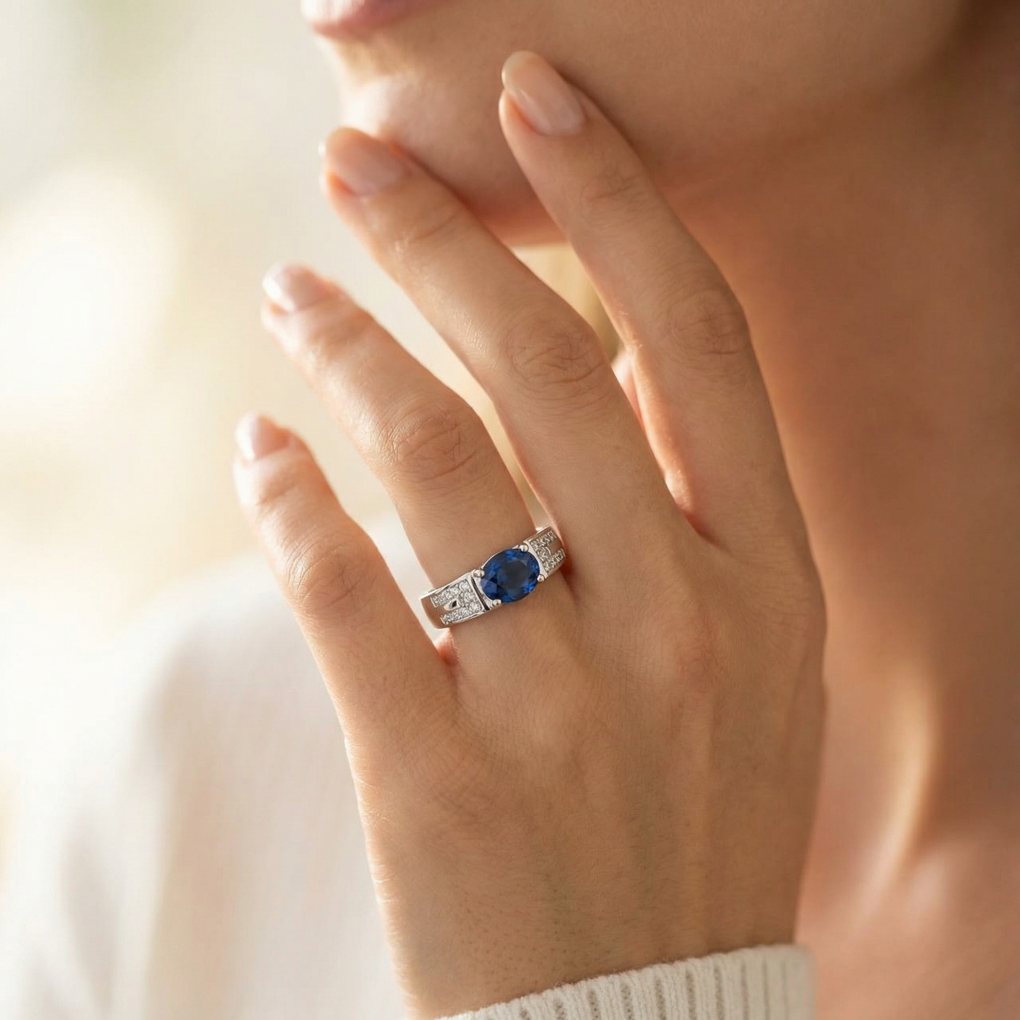 Silver Blue Crystal Women Ring