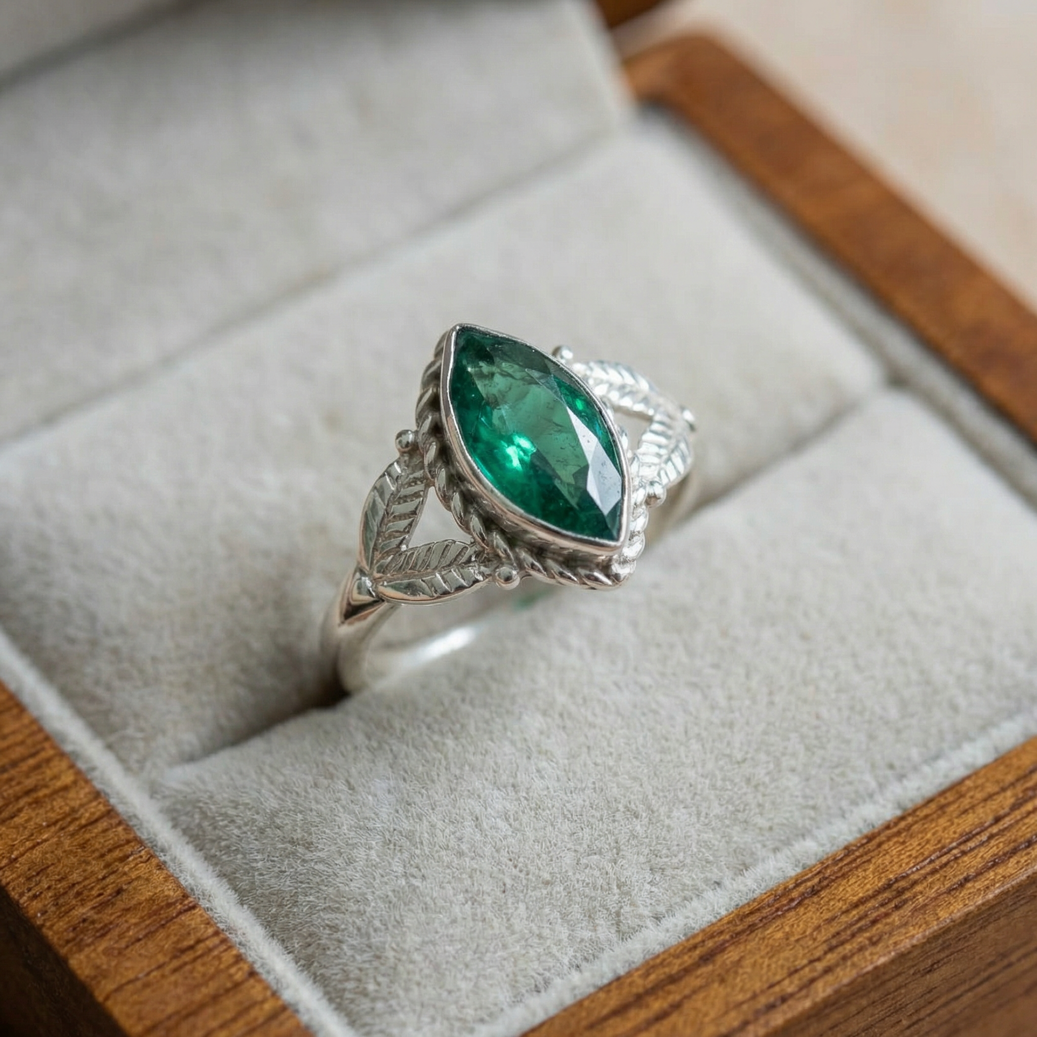 Silver Green Crystal Women Ring