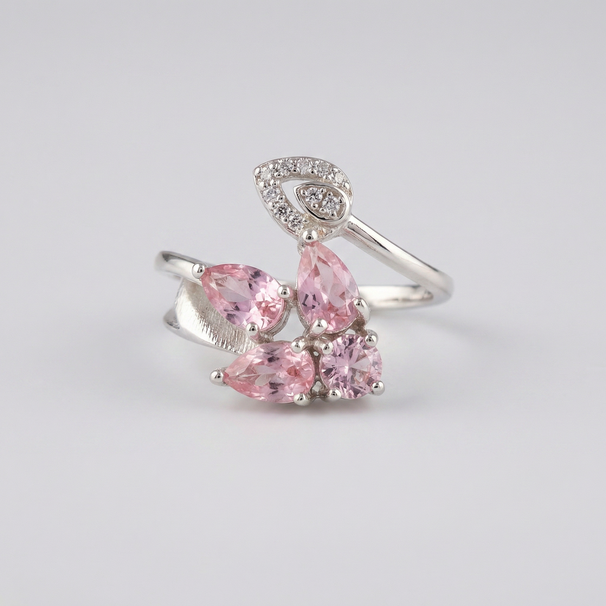 Silver Pink Crystal Women Ring
