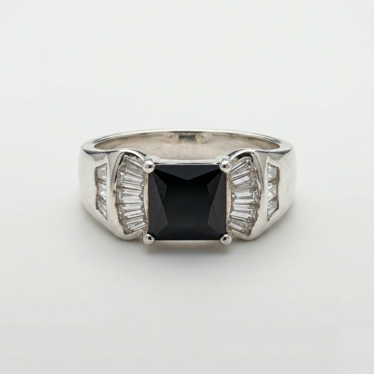 Silver Black Crystal Women Ring