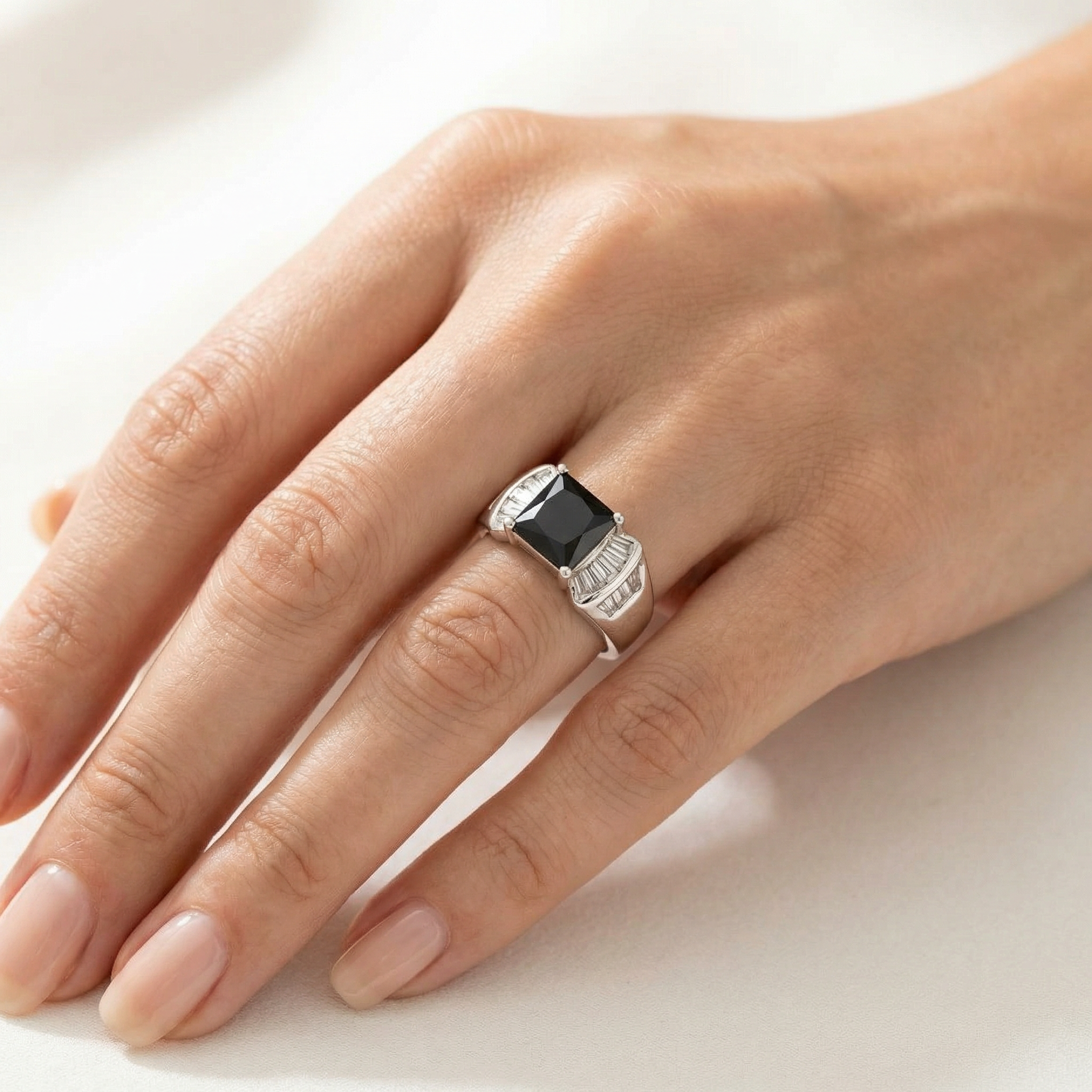 Silver Black Crystal Women Ring