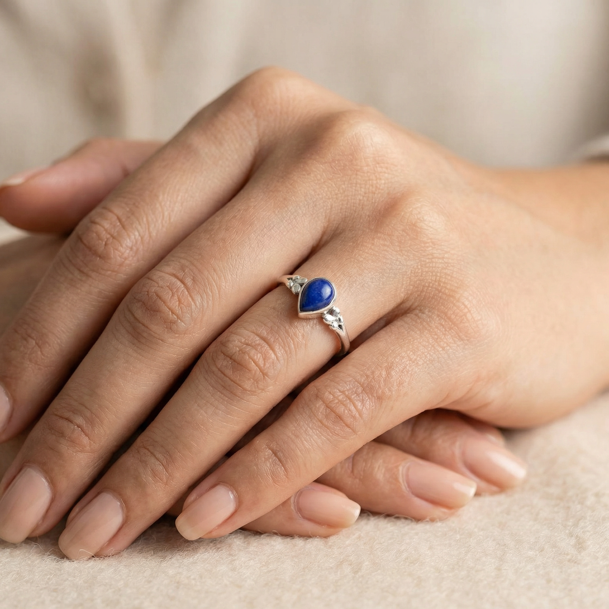 Silver Lapis Lazuli Stone Women Ring