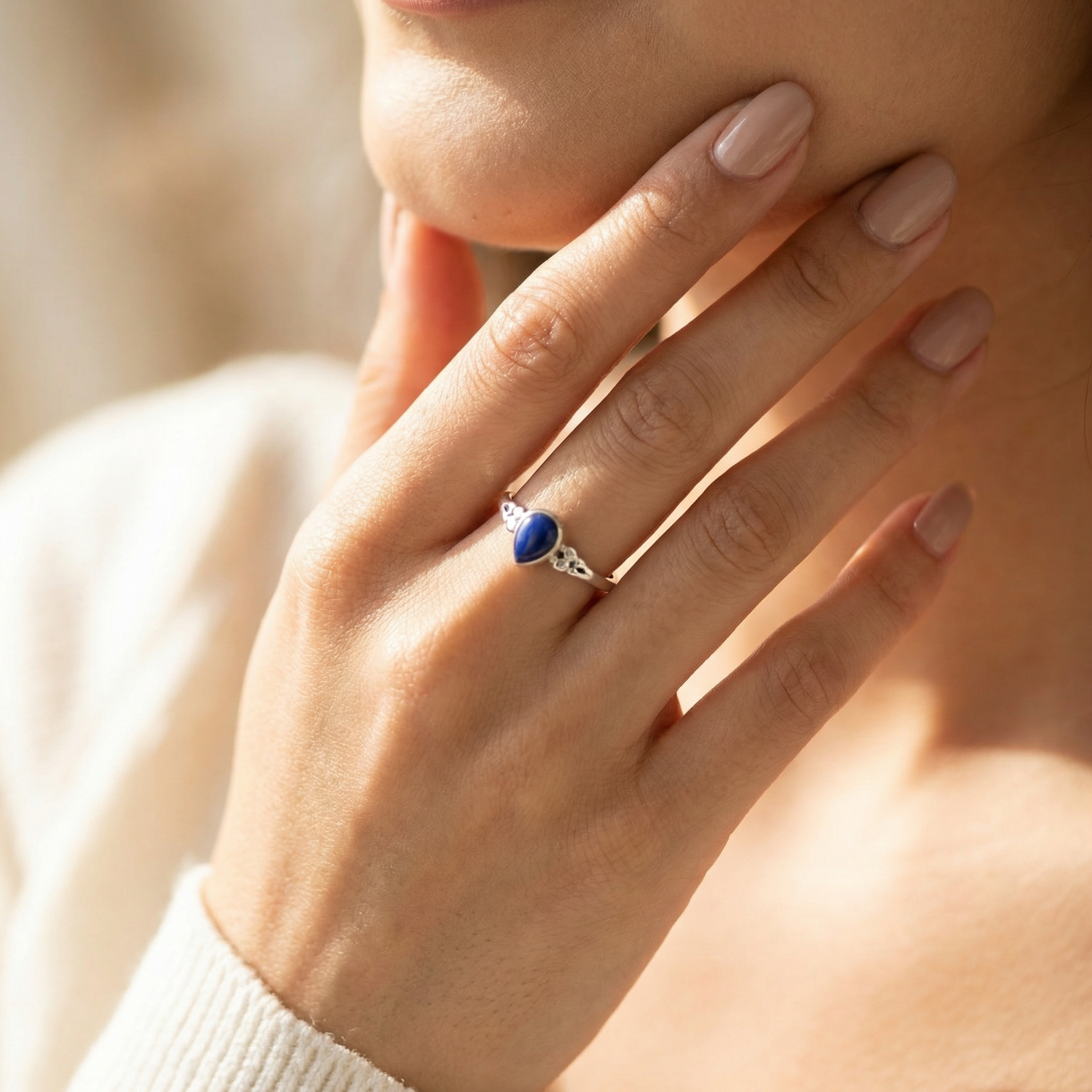Silver Lapis Lazuli Stone Women Ring