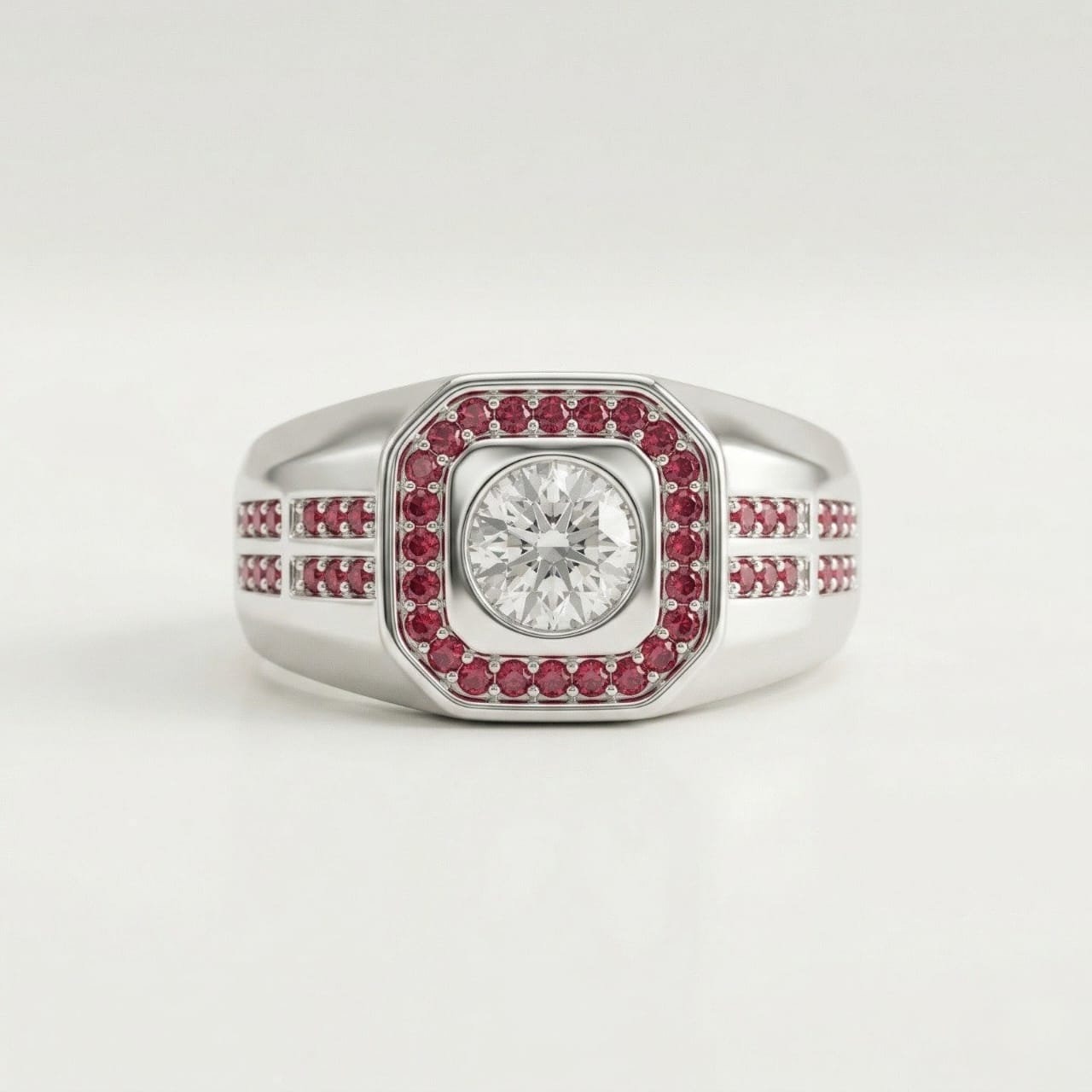 Silver Ruby Red Crystal Men Ring