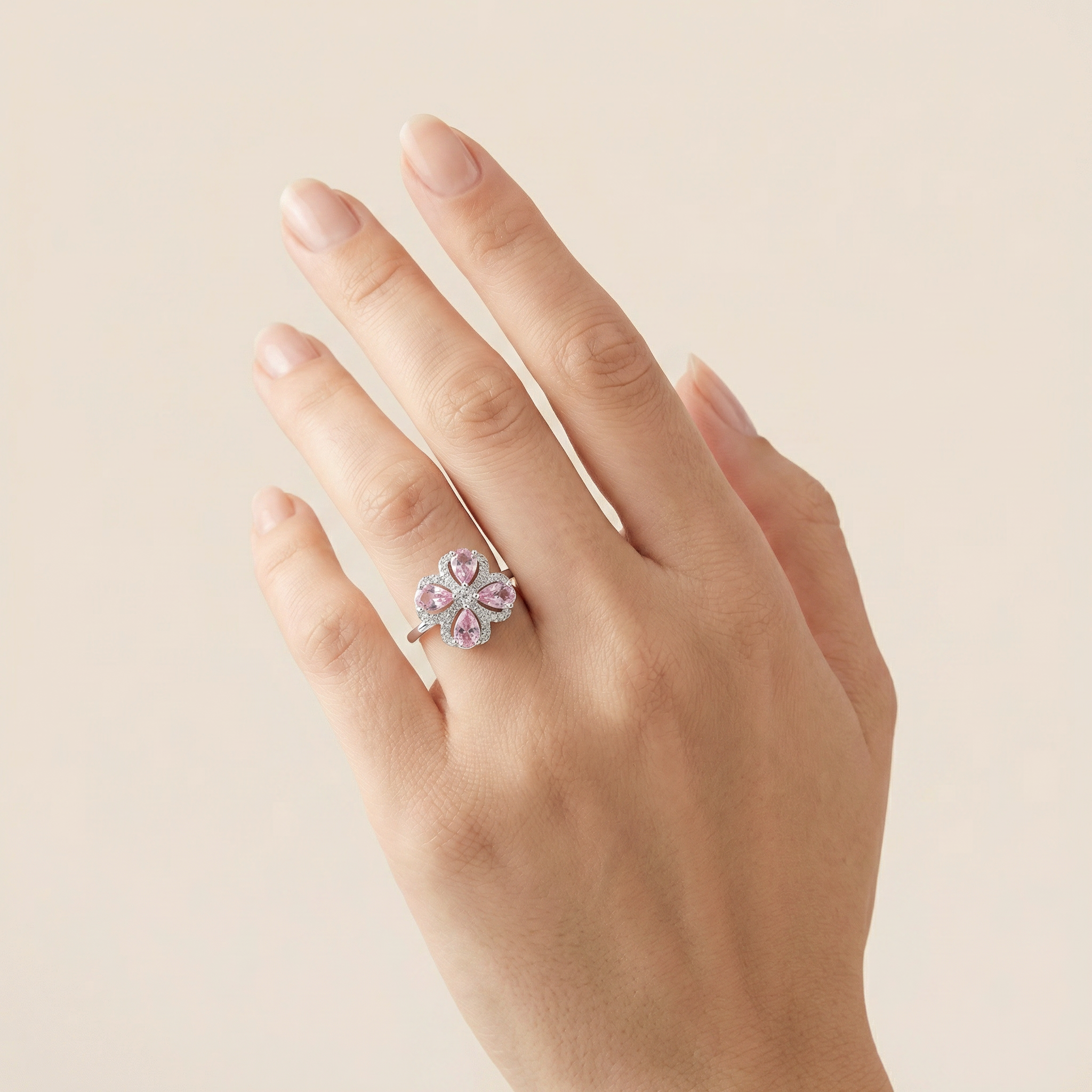 Silver Pink Crystal Women Ring