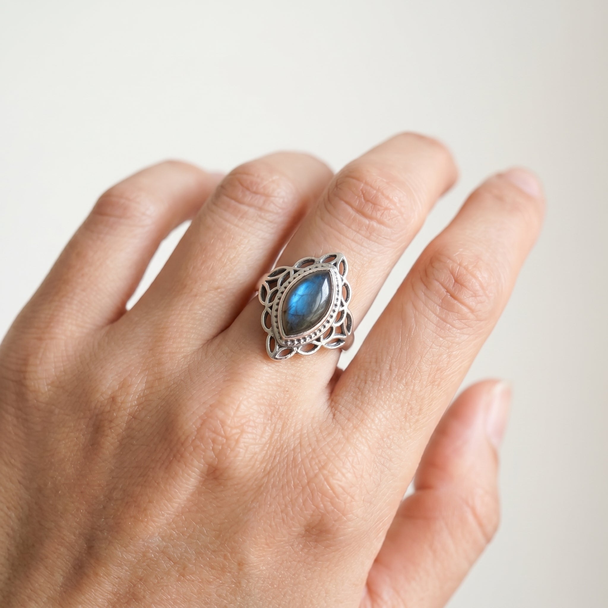 Silver Labradorite Stone Women Ring