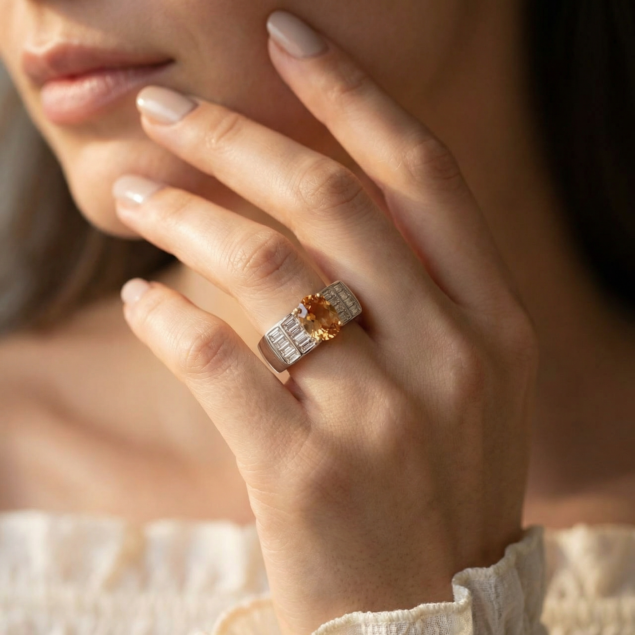 Silver Zircon Women Ring/ Man