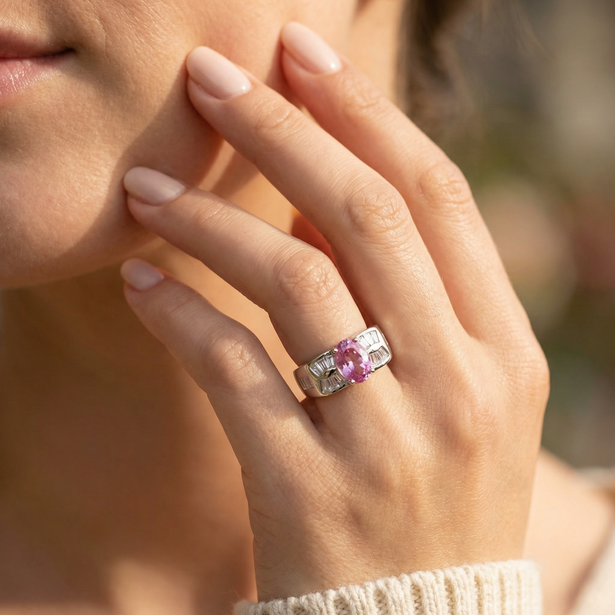Silver Pink Zircon Men Ring