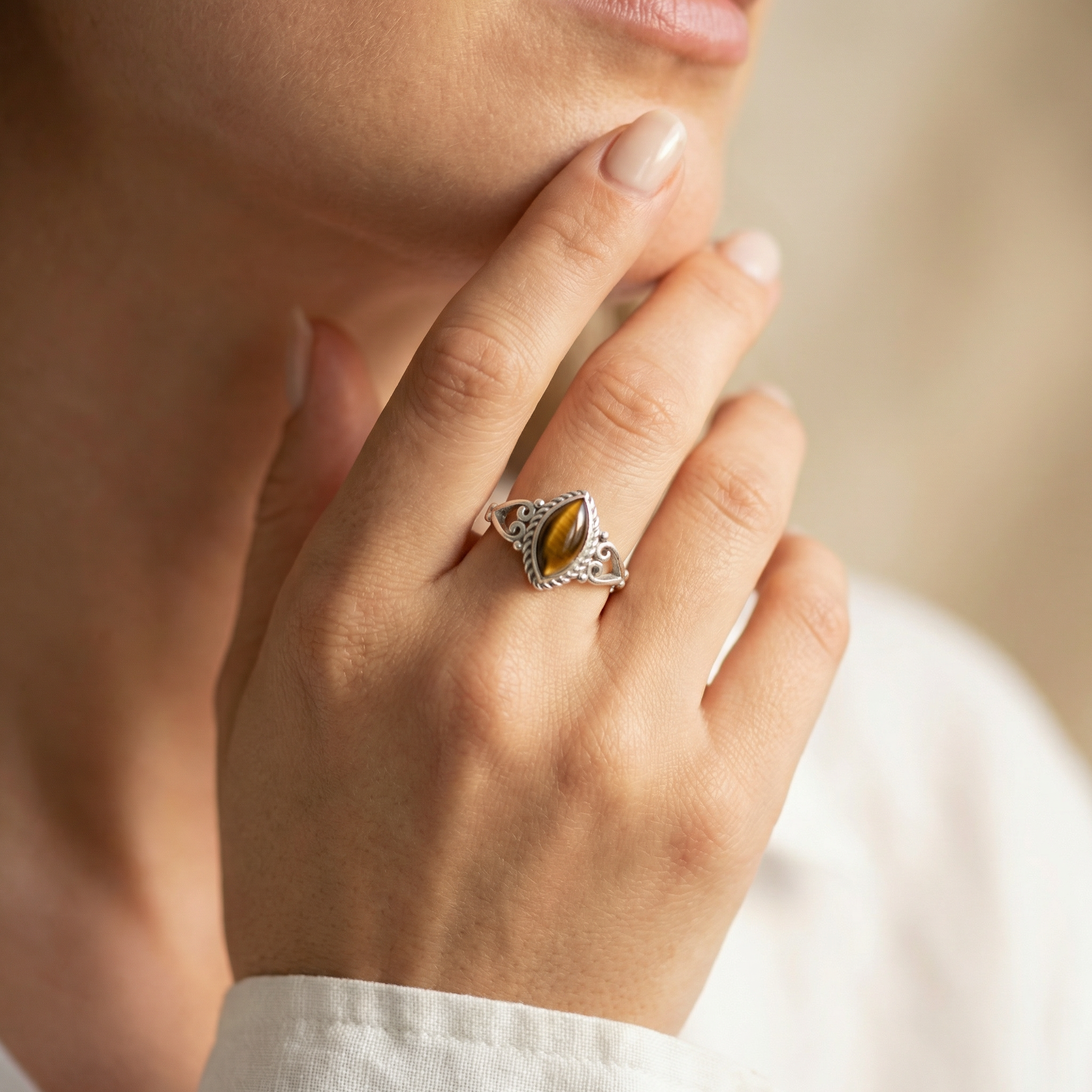 Silver Tiger I Stone Women Ring
