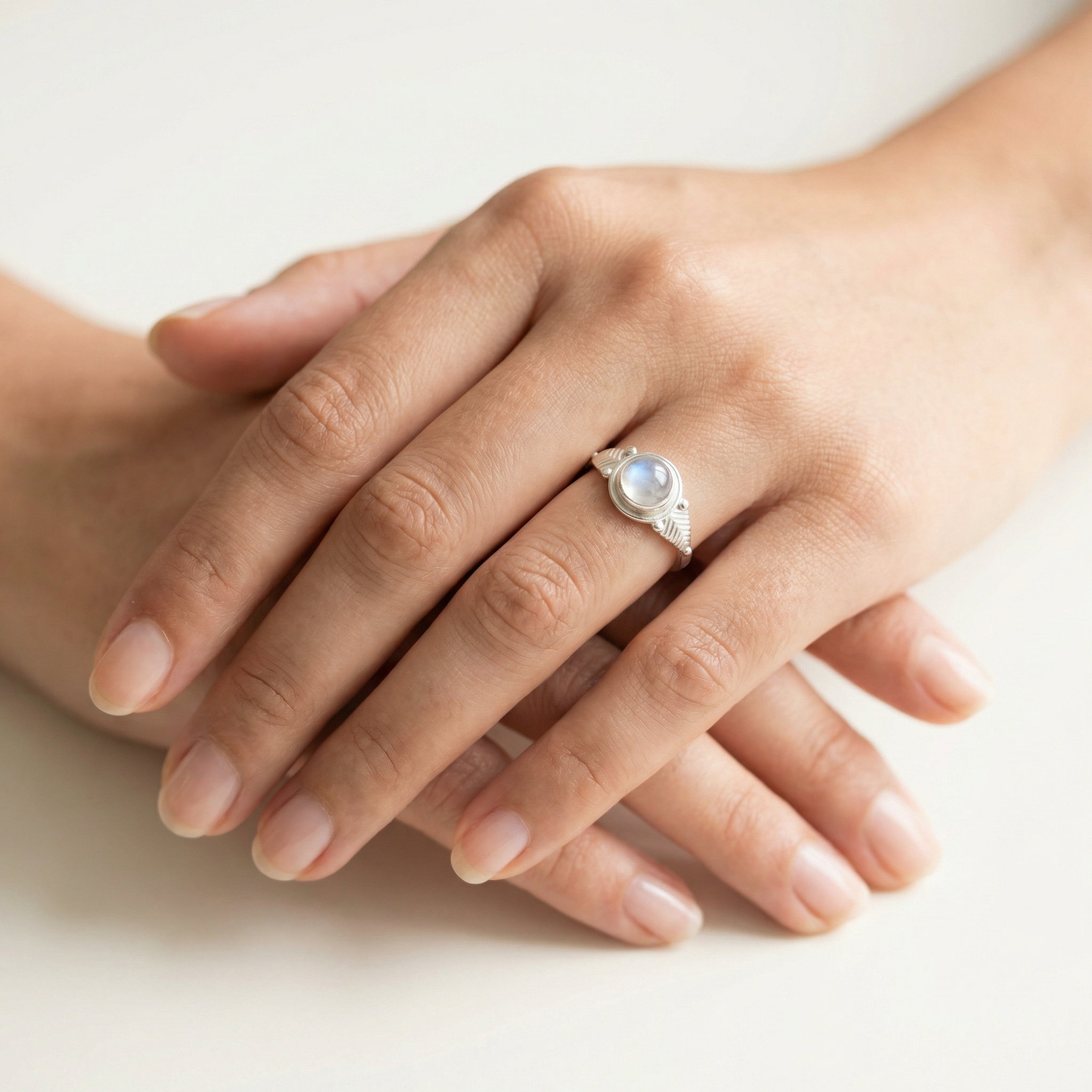 Silver Moon Stone Women Ring