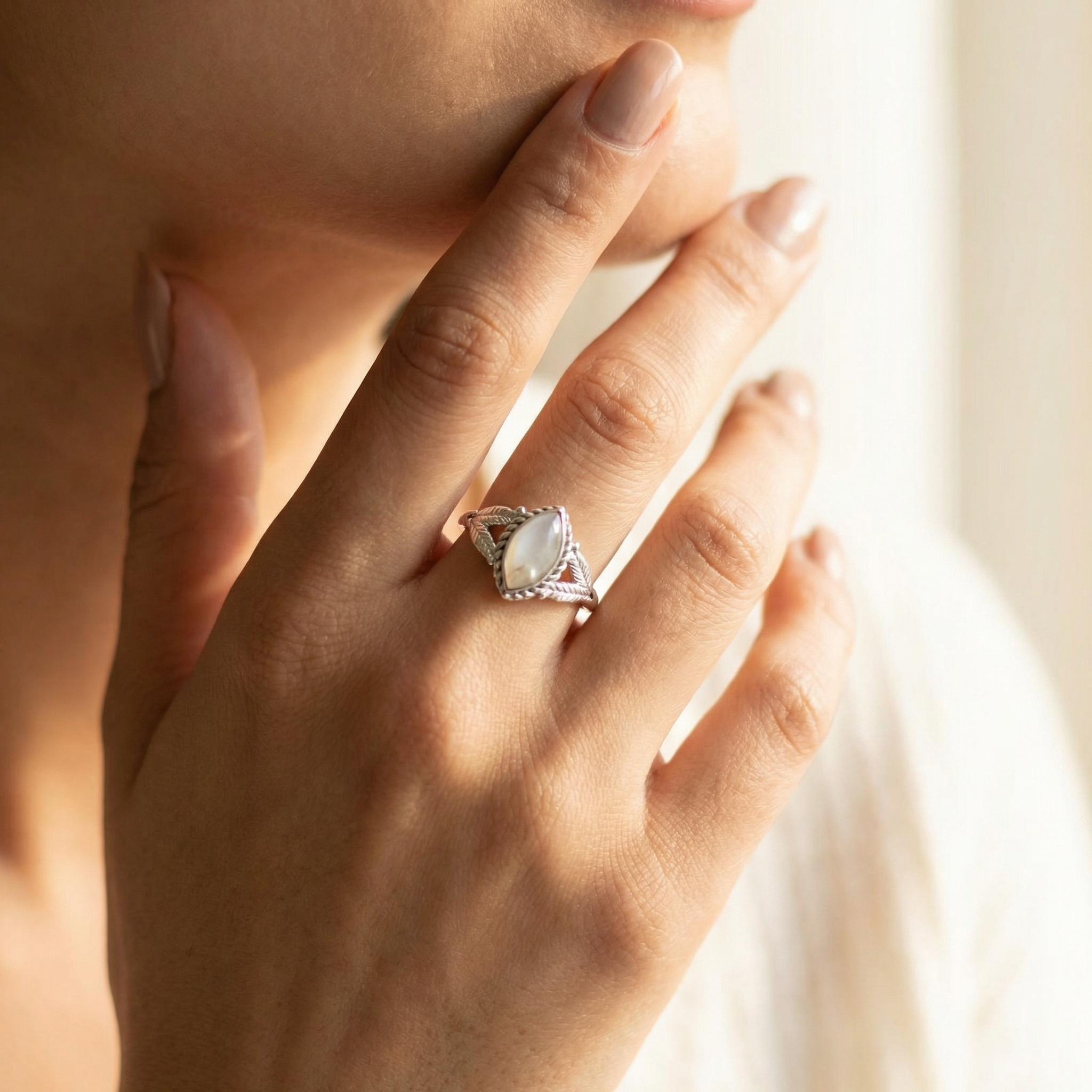 Silver 925 Moon Stone Women Ring