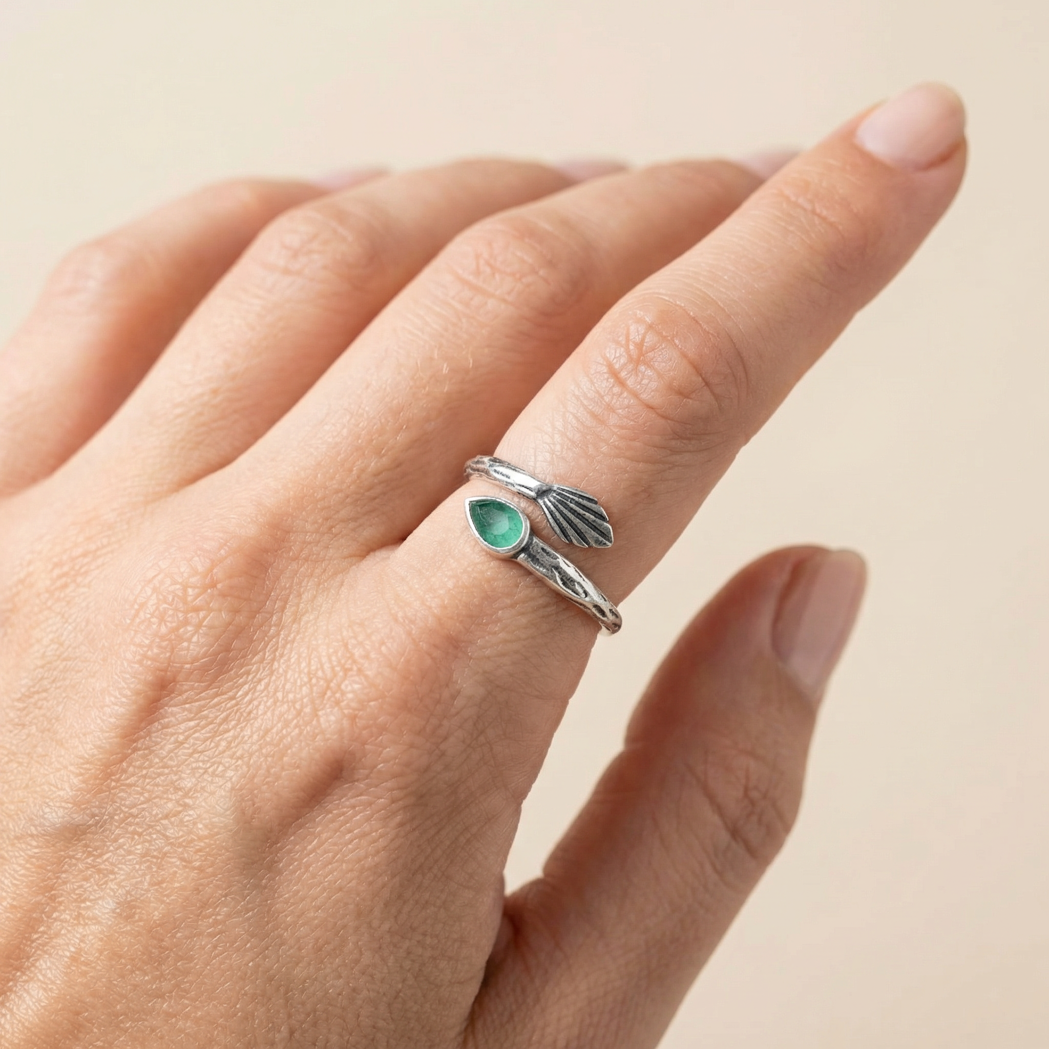 Silver Green Crystal Women Ring