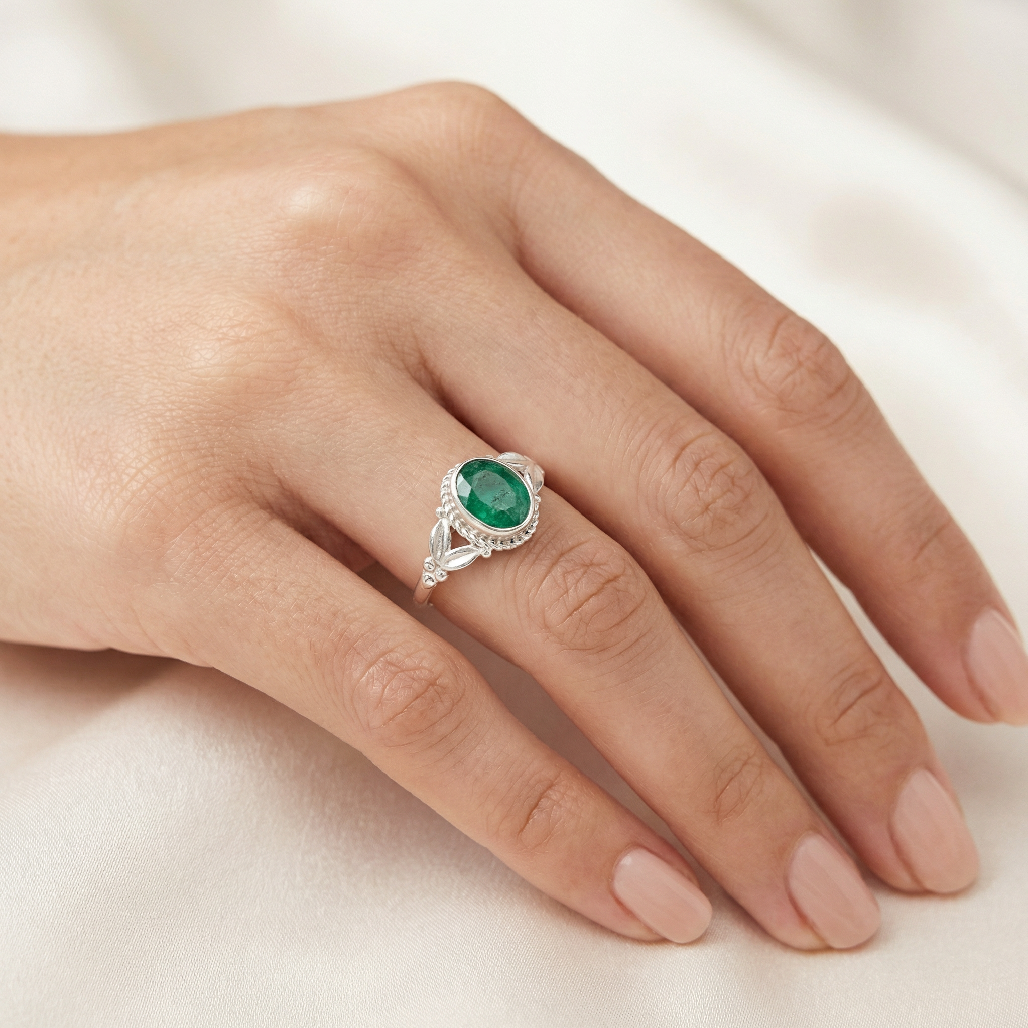 Silver Emerald Crystal Women Ring