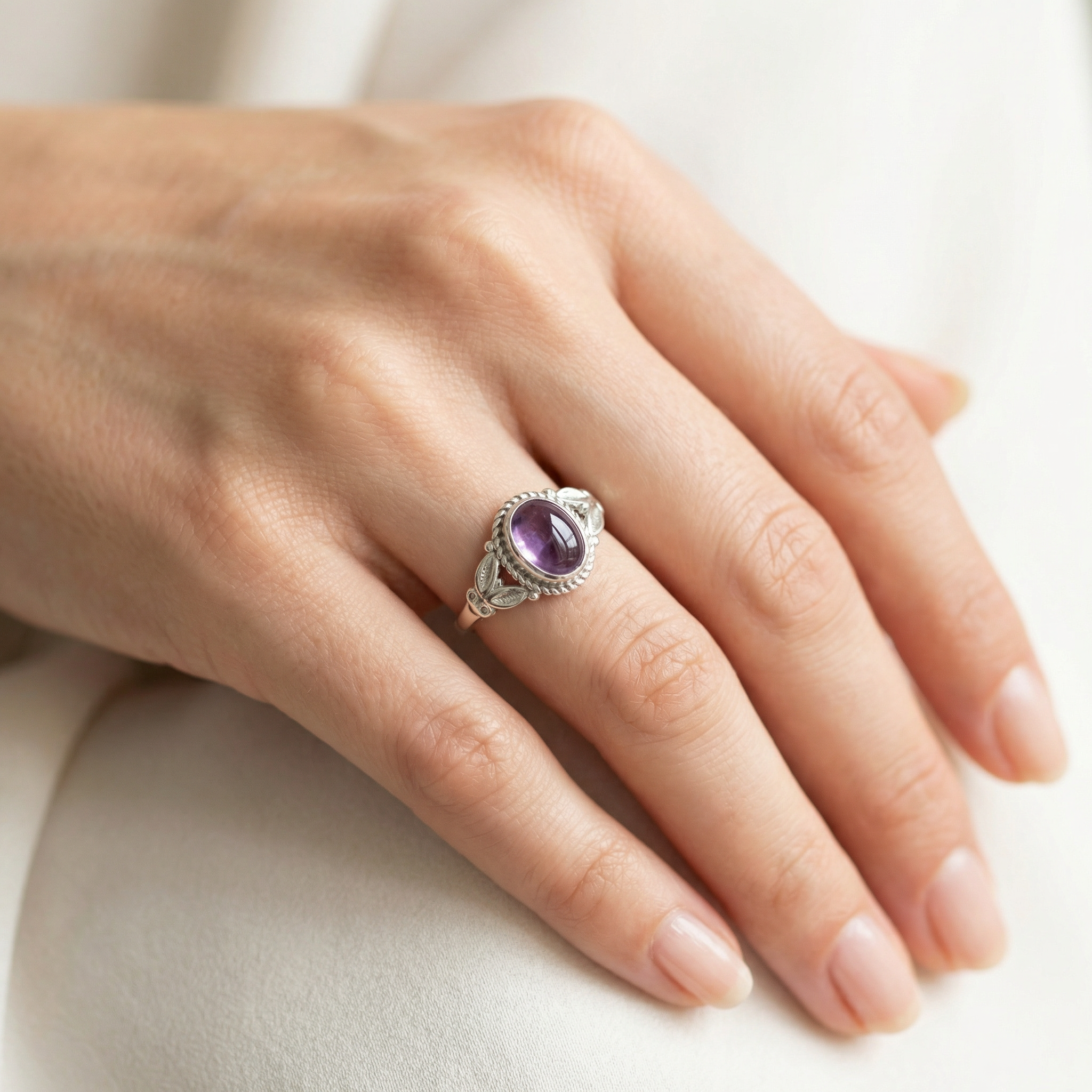 Silver Amethys Stone Women Ring