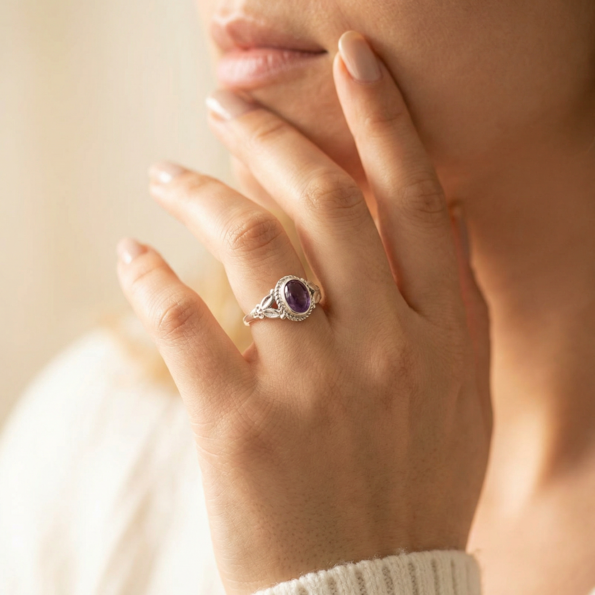 Silver Amethys Stone Women Ring
