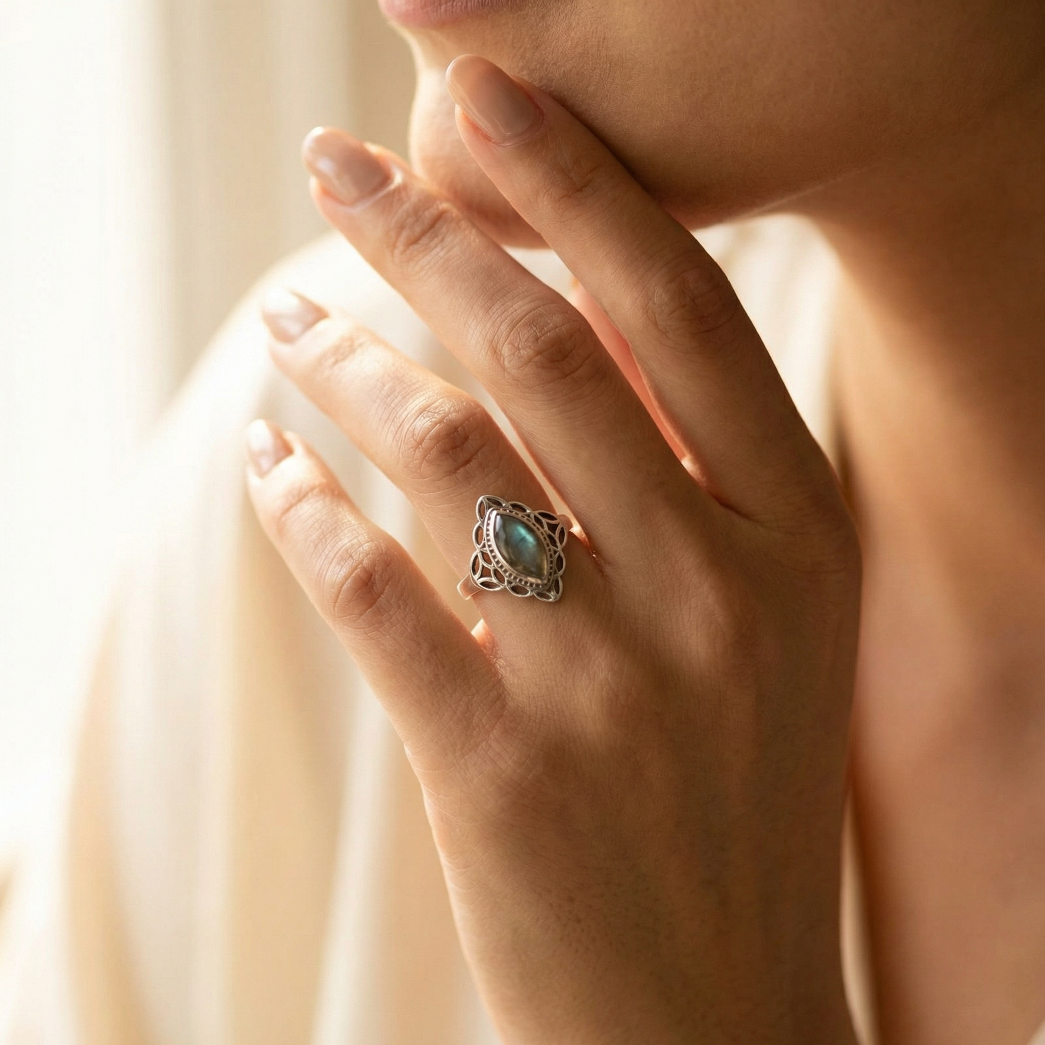 Silver Labradorite Women Ring