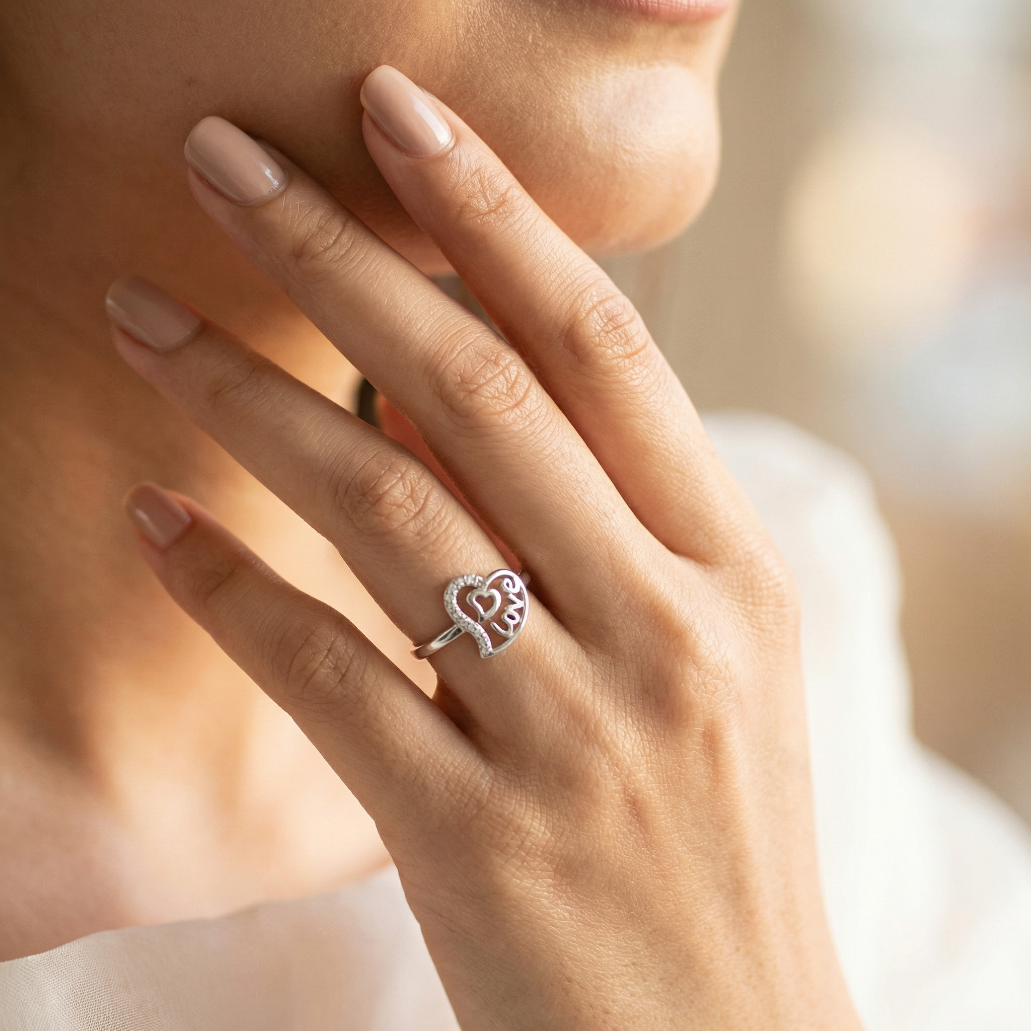 Silver Heart Love Ring Woman Ring