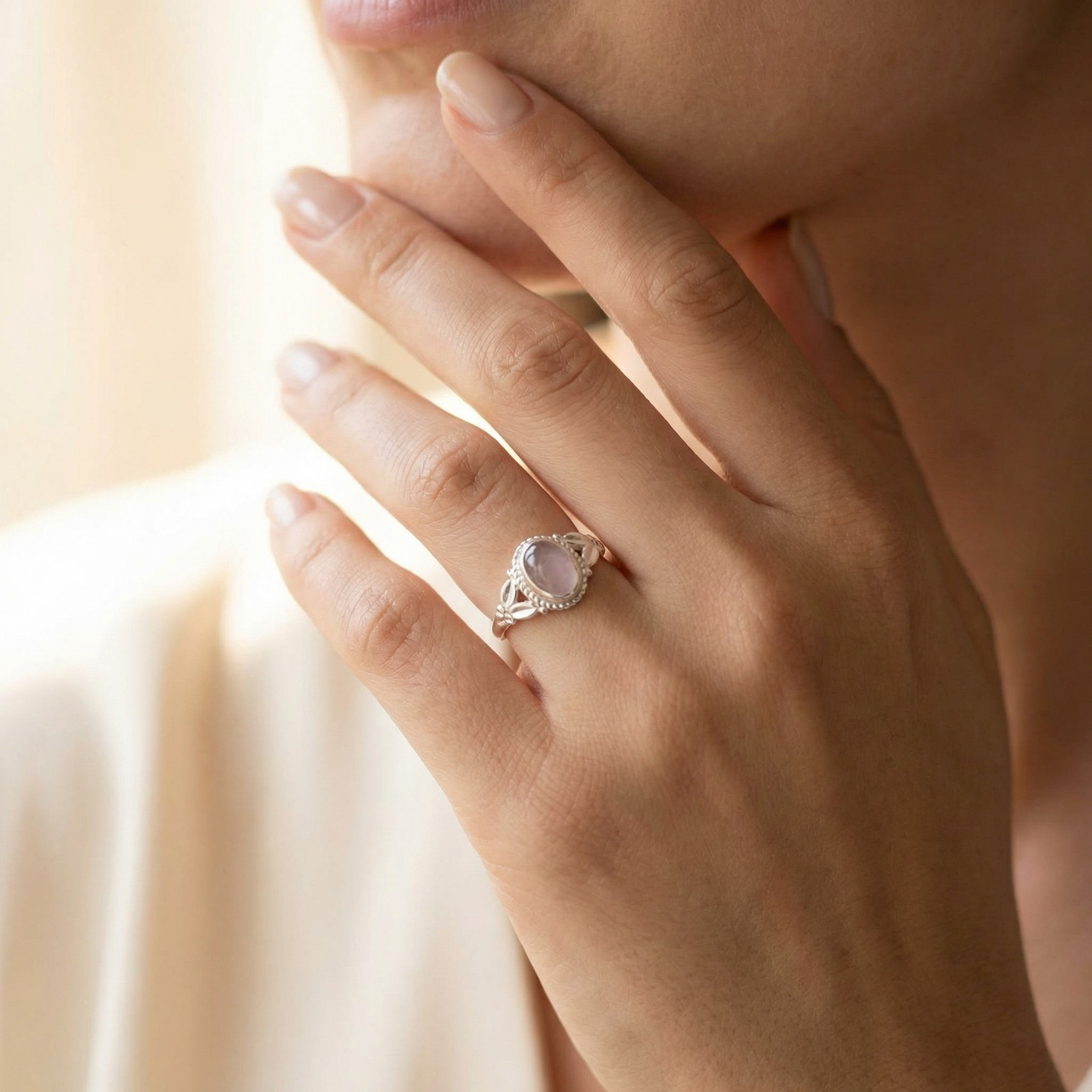 Silver Rose Quartz Women Ring