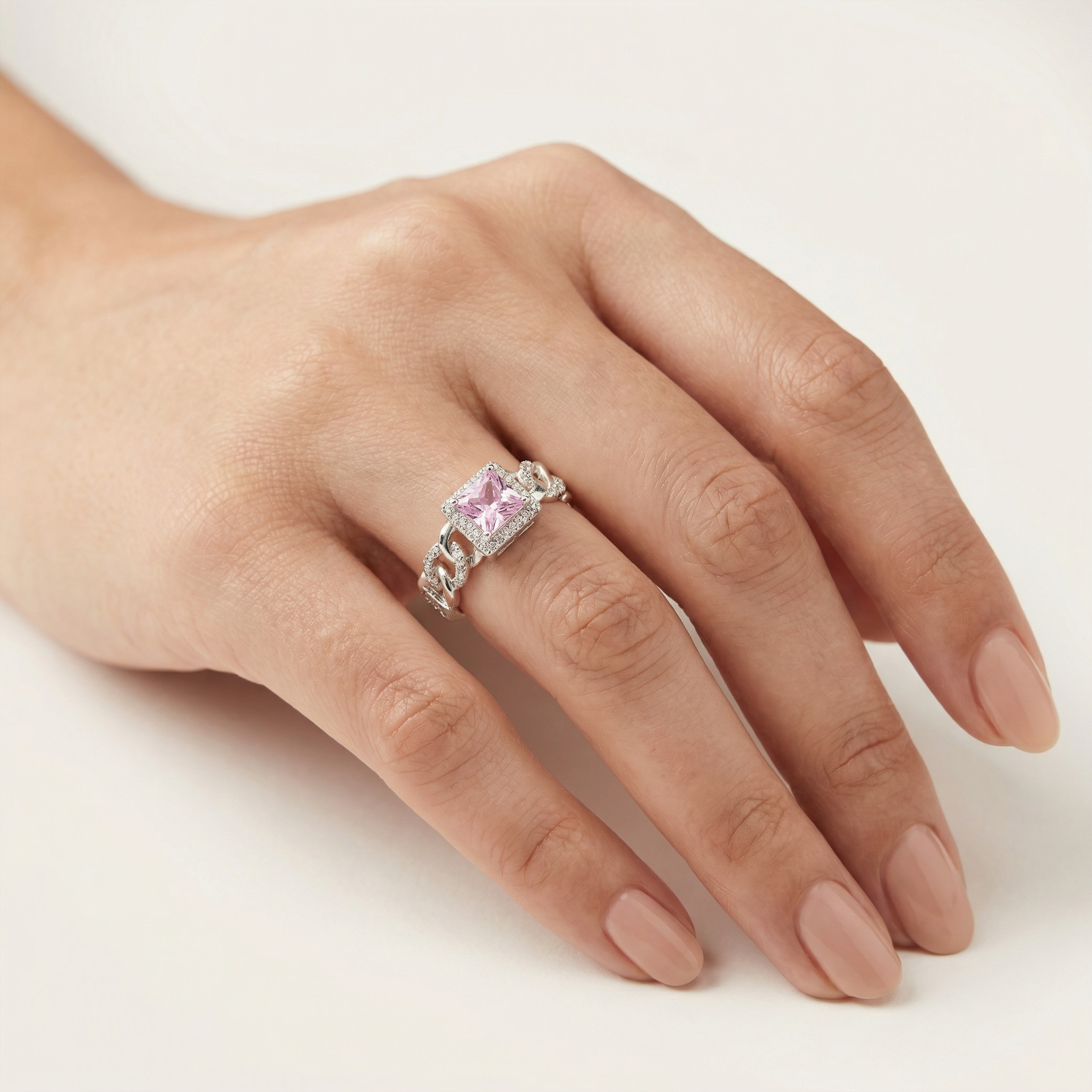 Silver Pink Crystal Women Ring
