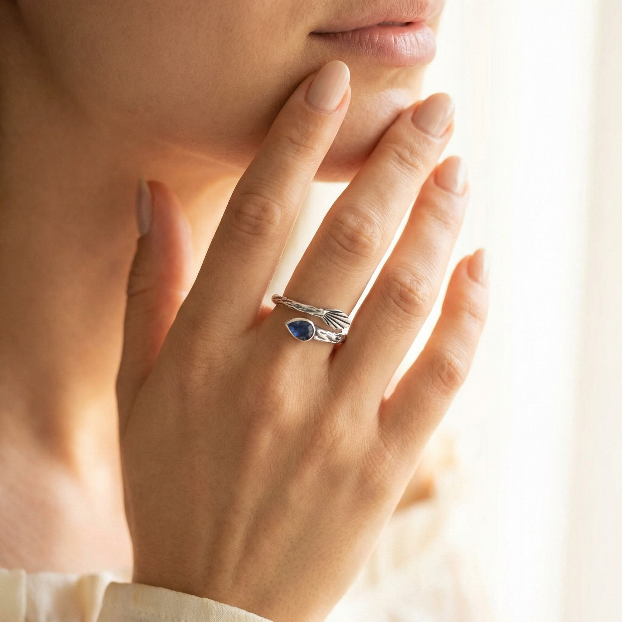 Silver Blue Crystal Women Ring