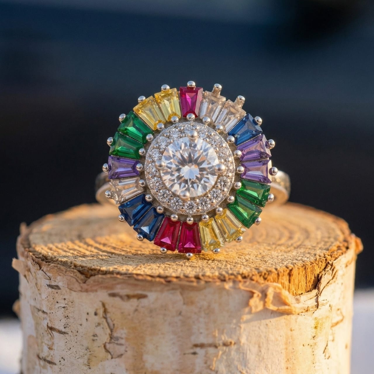 Silver Zircon Stone Women Ring Multicolour