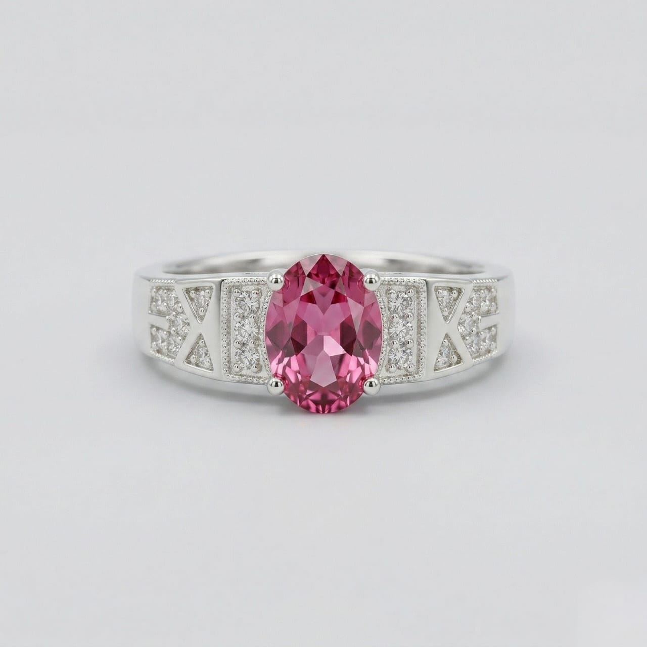 Silver Pink Crystal Women Ring
