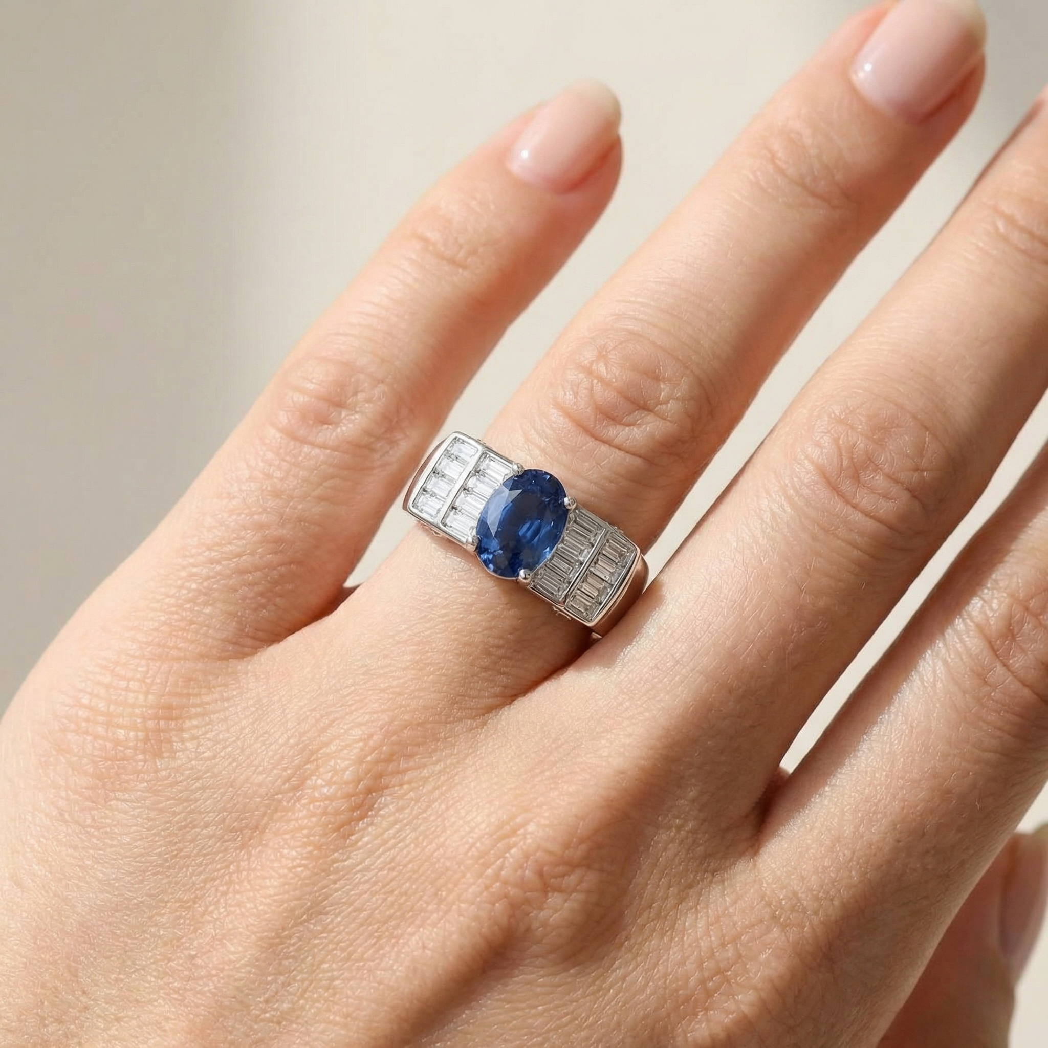 Silver Blue Crystal Women Ring