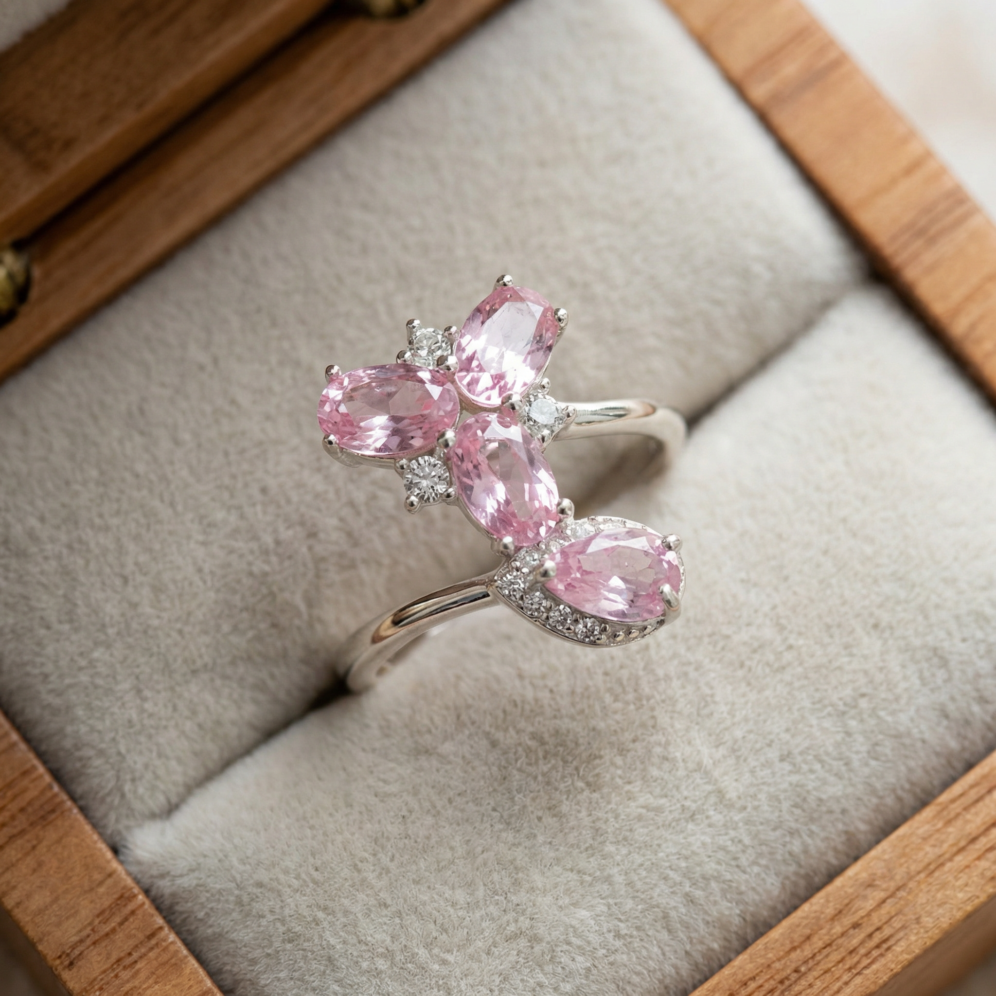 Silver   Zircon  Pink  Women Ring