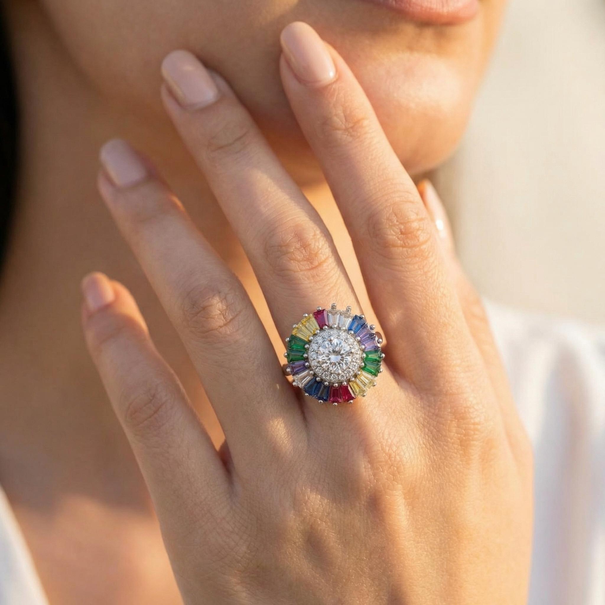 Silver  Zircon Stone Women Ring Multicolour