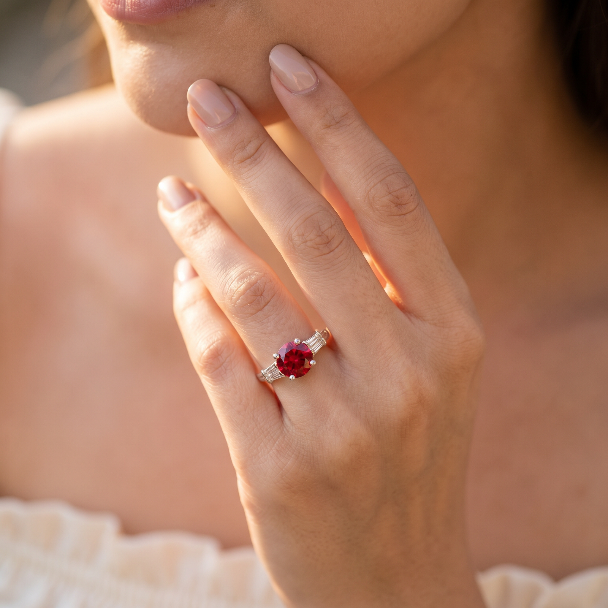 Silver   Red Zircon Women Ring