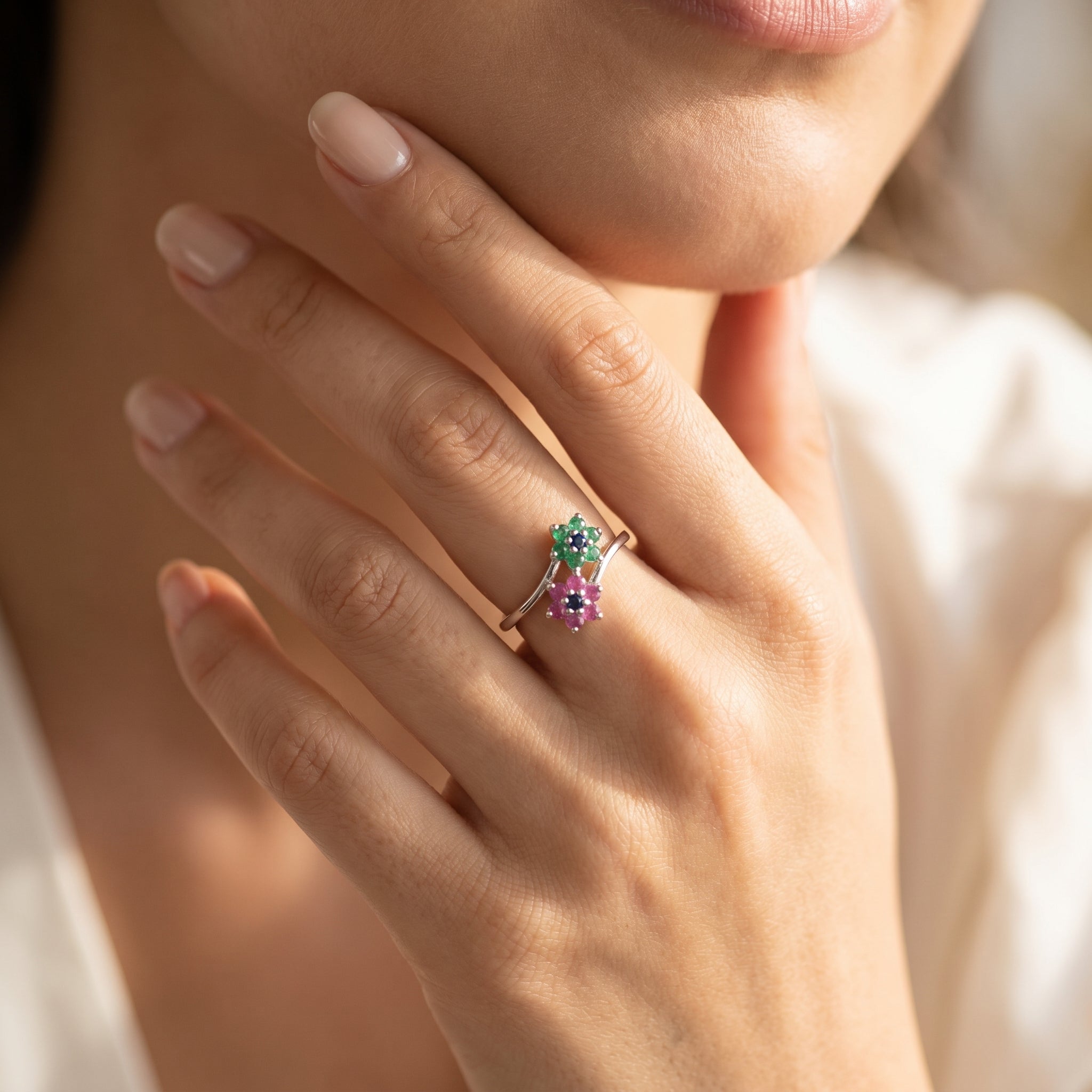Silver   Zircon   Red And Green Women Ring