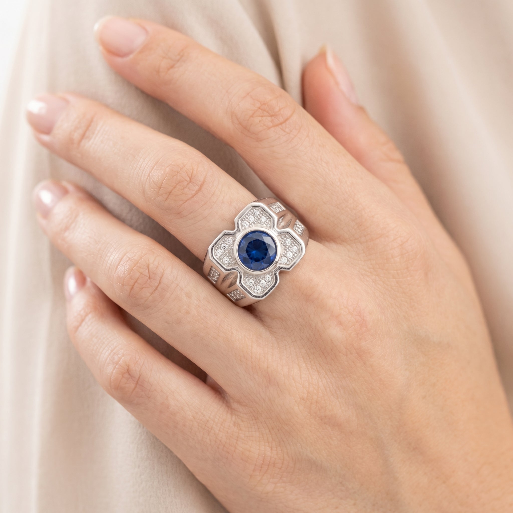 Sterling Silver Blue Sapphire Ring for Women