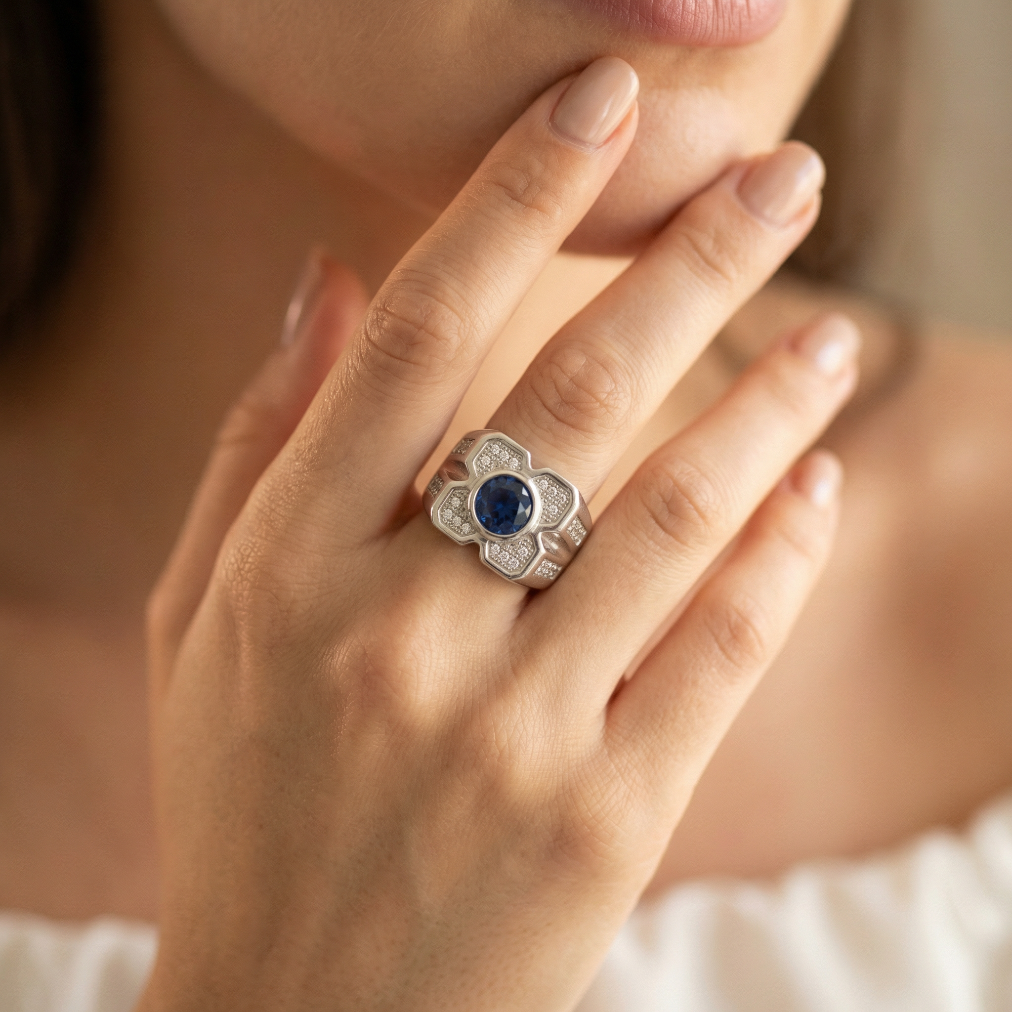 Sterling Silver Blue Sapphire Ring for Women