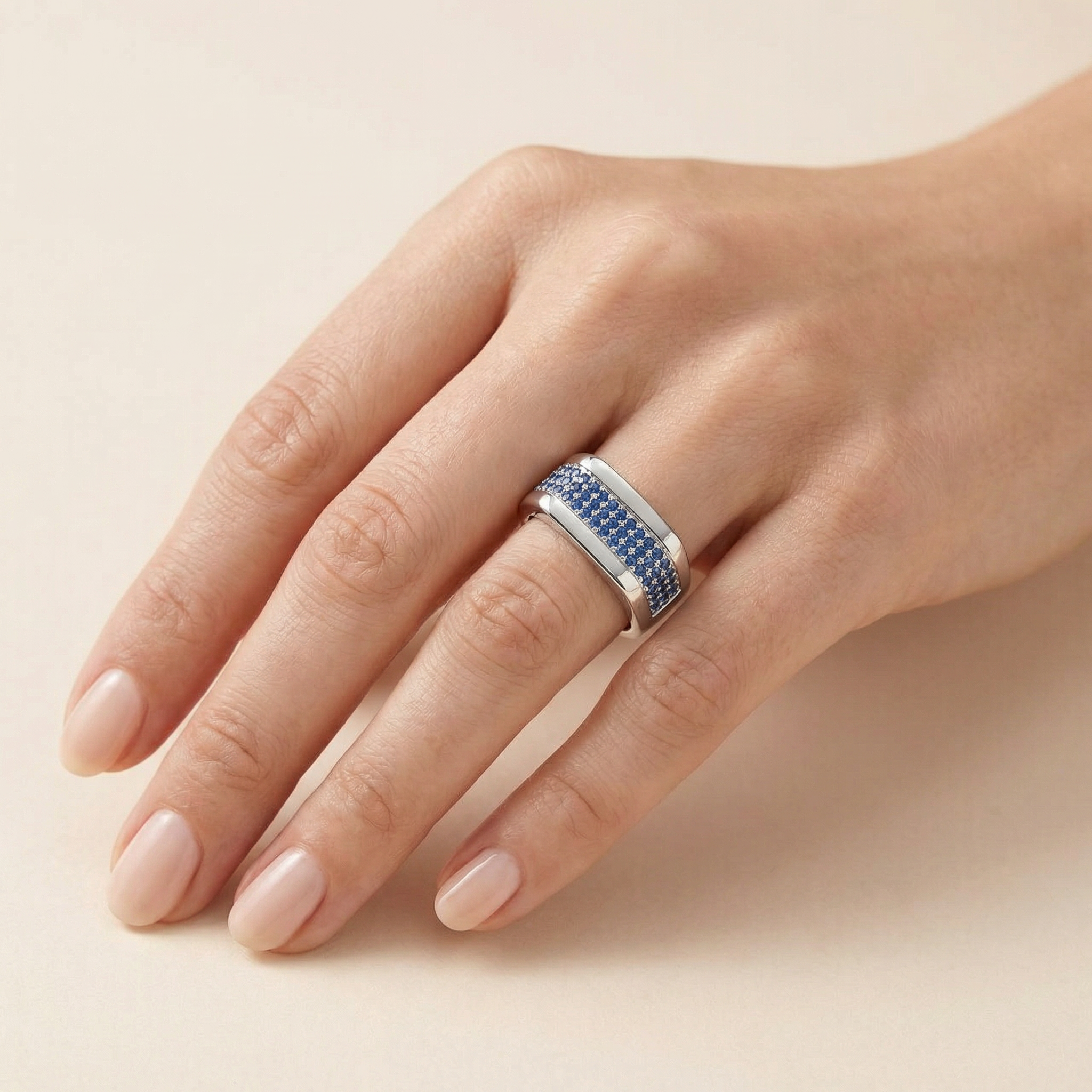 Sterling Silver Blue Crystal Ring for Women