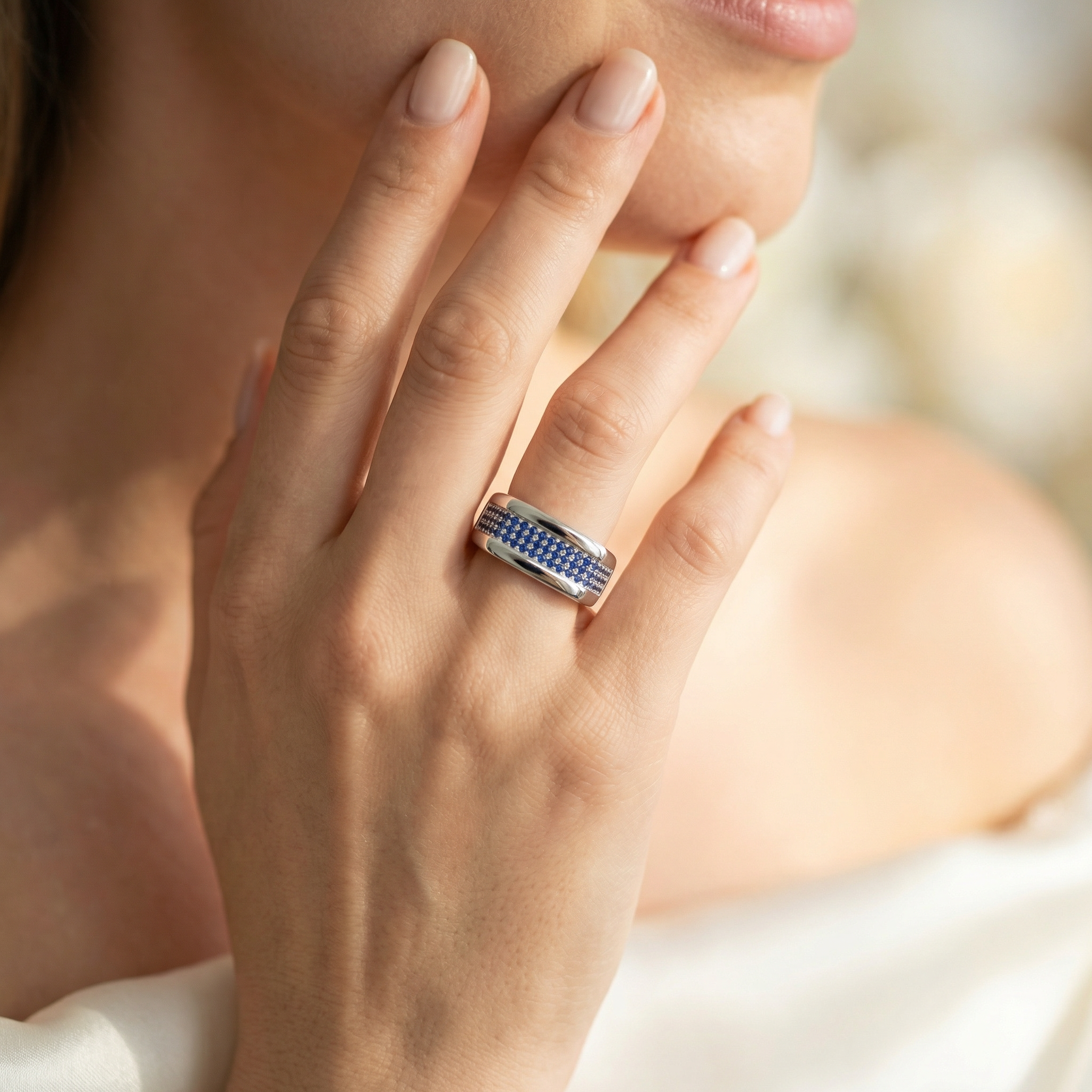 Sterling Silver Blue Crystal Ring for Women