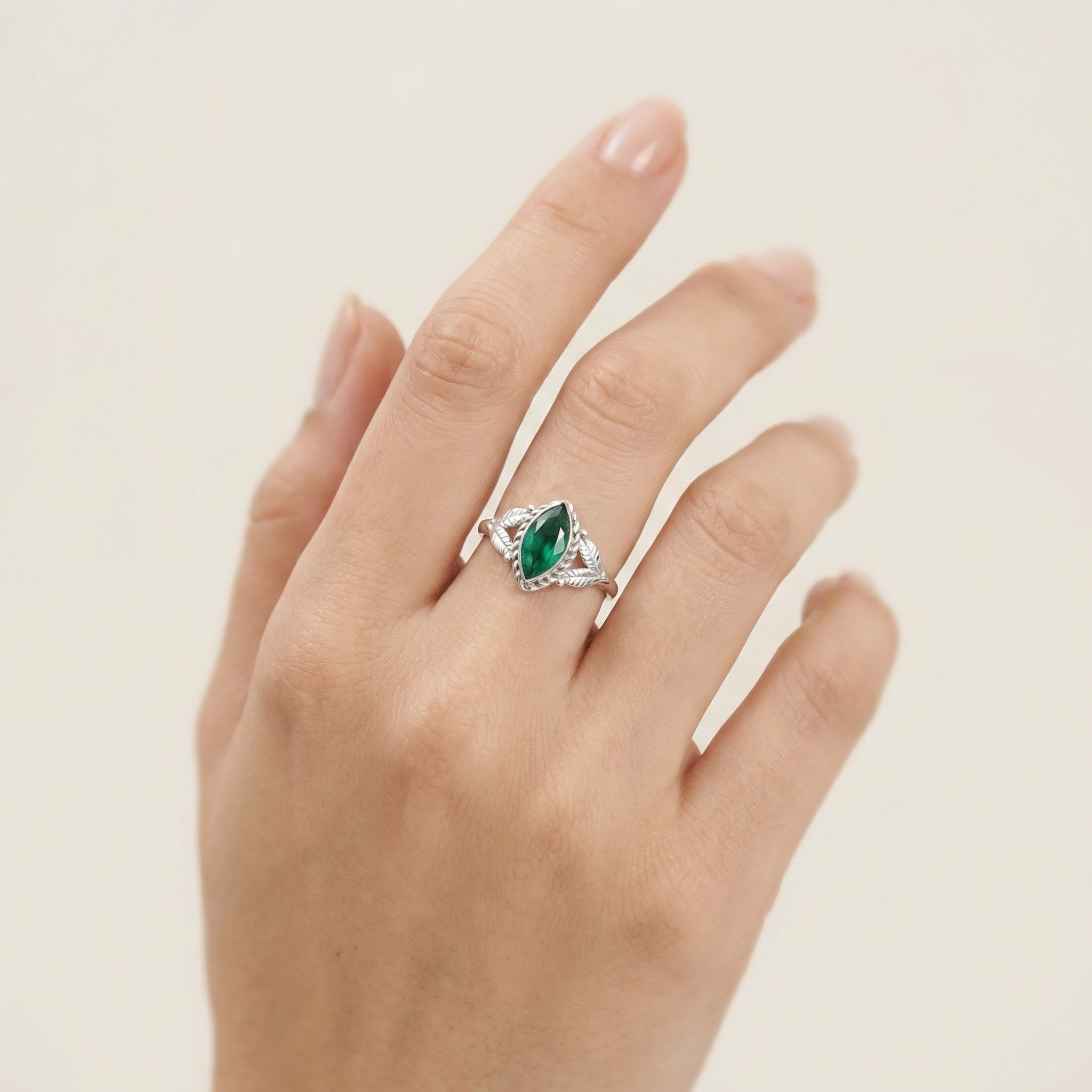 Silver Green Crystal Women Ring