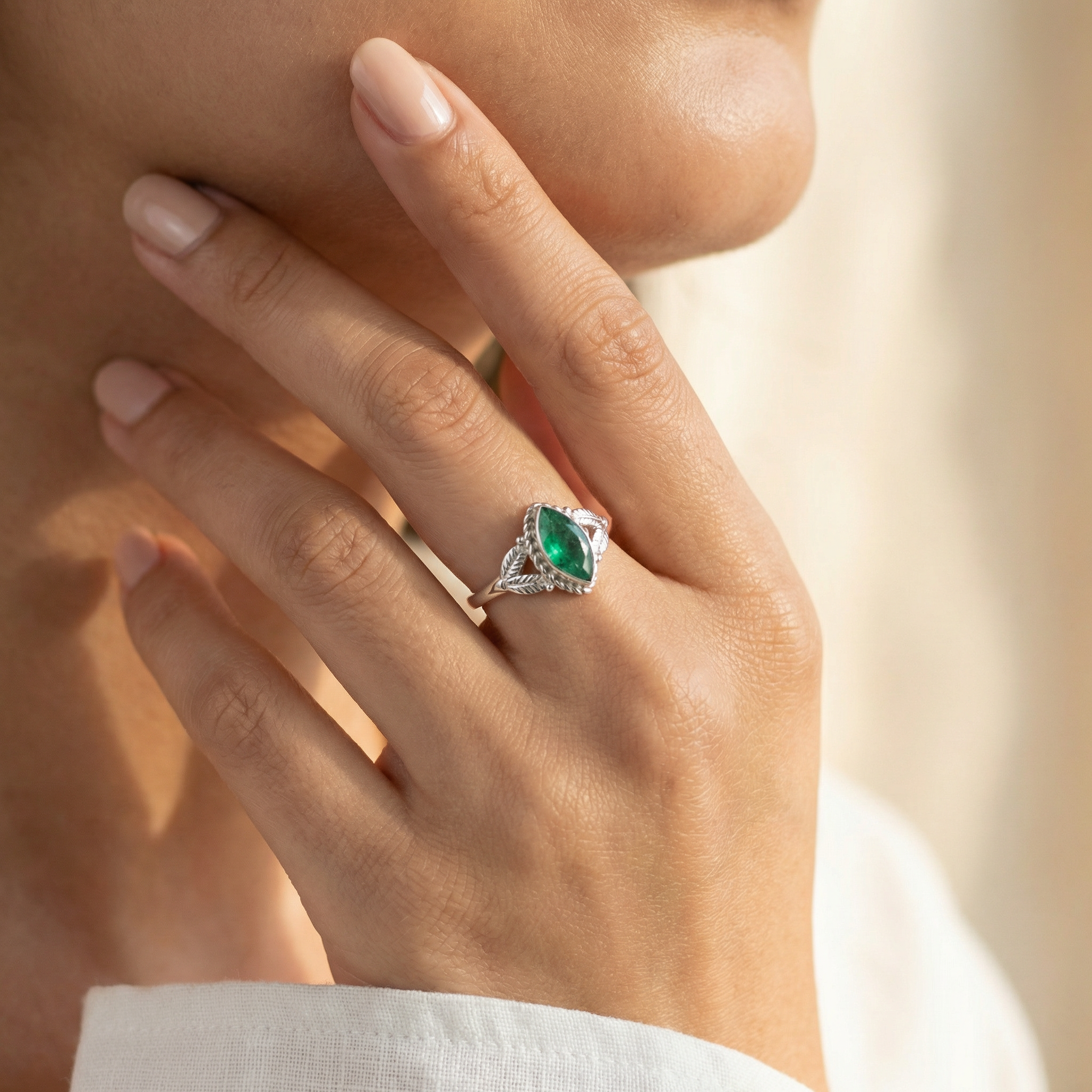 Silver Green Crystal Women Ring