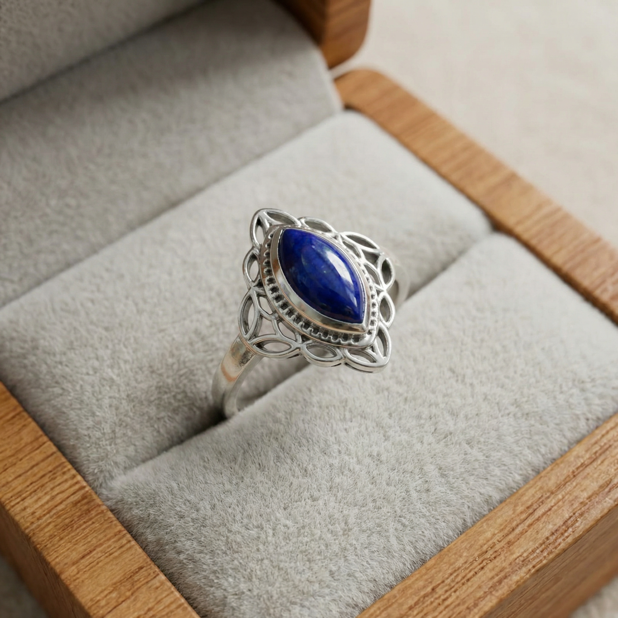 Silver  Lapiz Stone  Women Ring