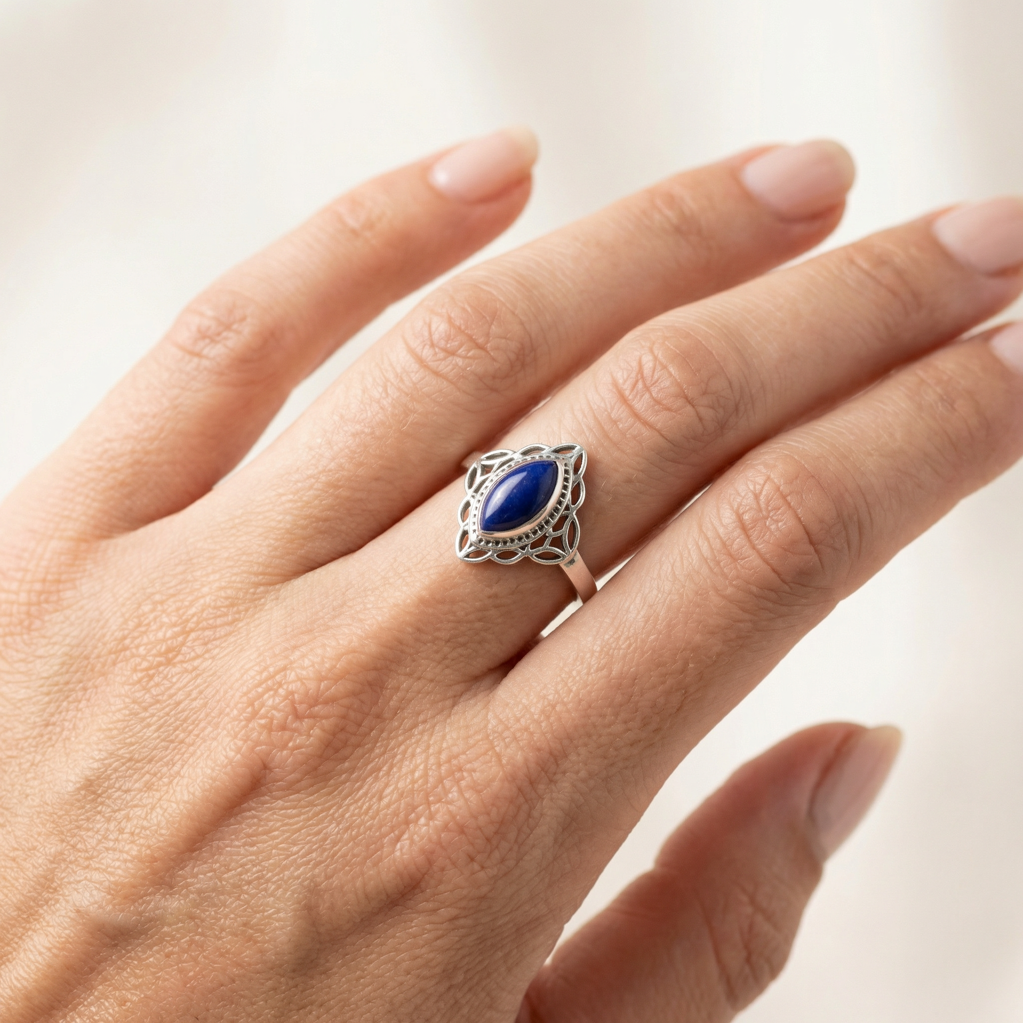 Silver  Lapiz Stone  Women Ring