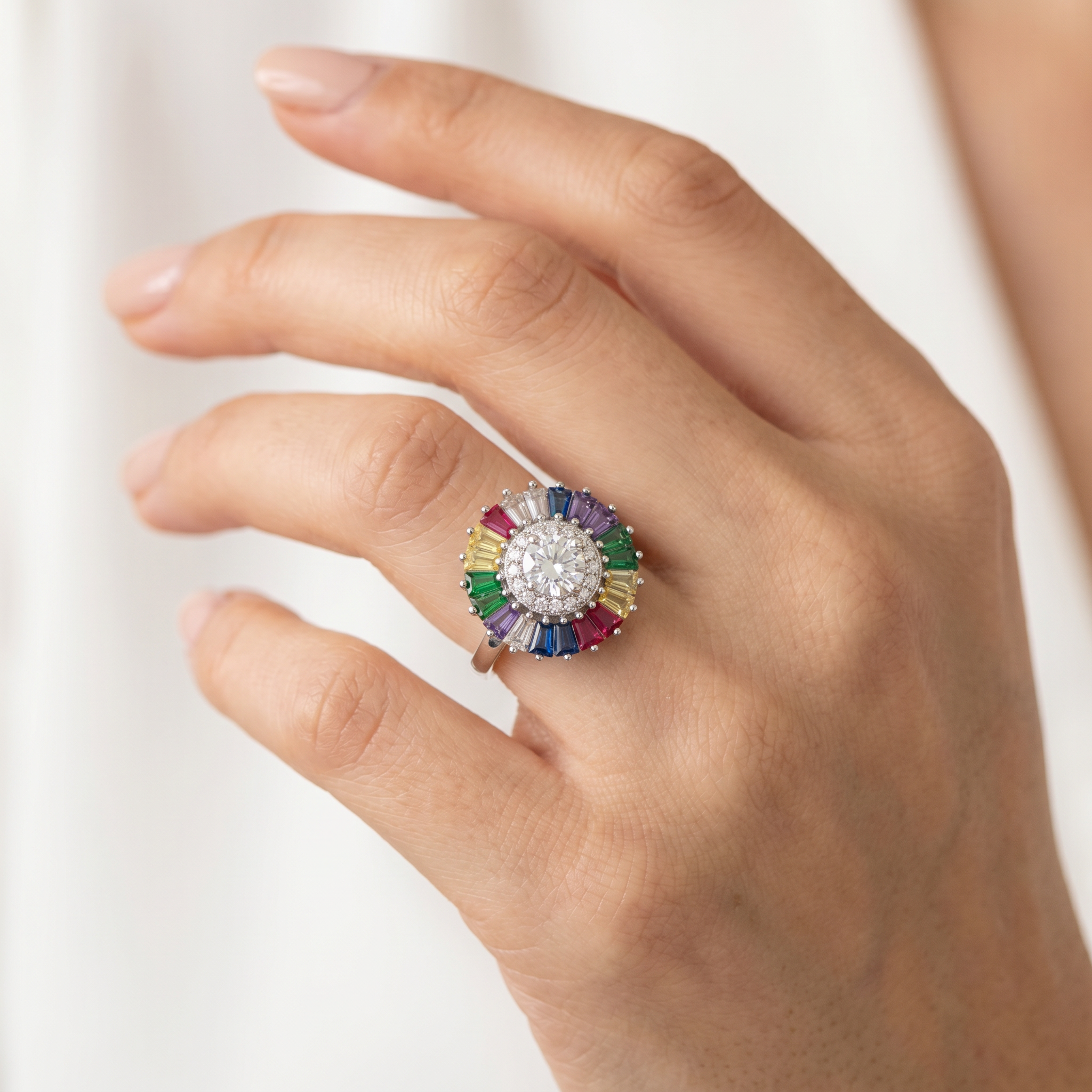 Silver  Zircon Stone Women Ring Multicolour