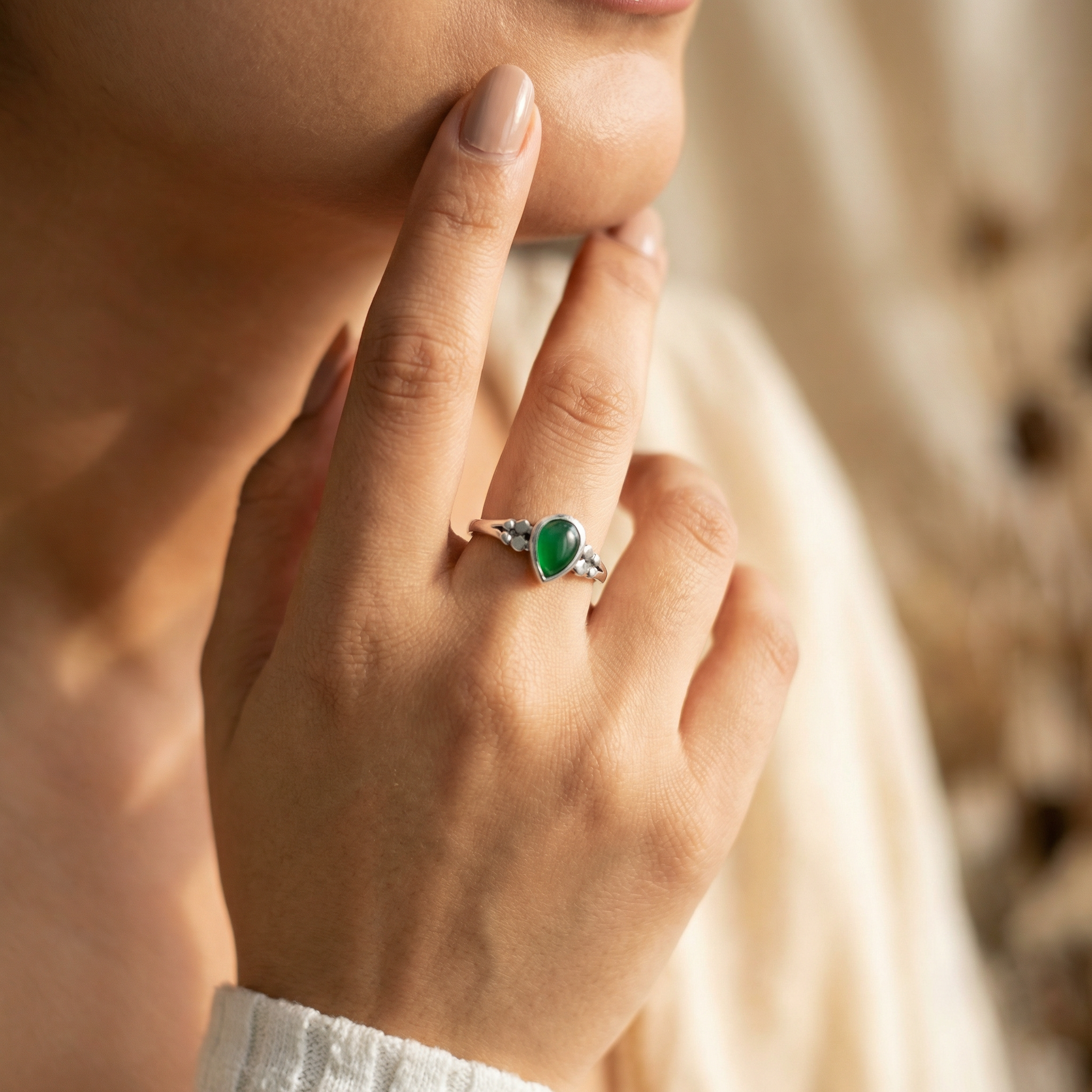Silver   Emerald Stone Women Ring